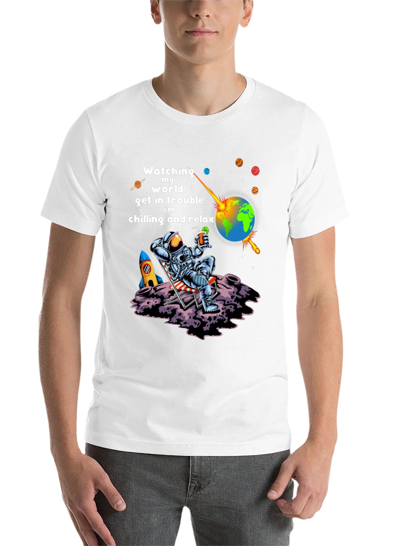 Black Astronaut Chilling T-Shirt view 14