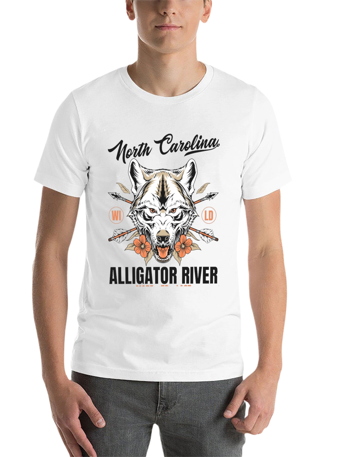 Black North Carolina Alligator River Wolf Graphic Tee view 14
