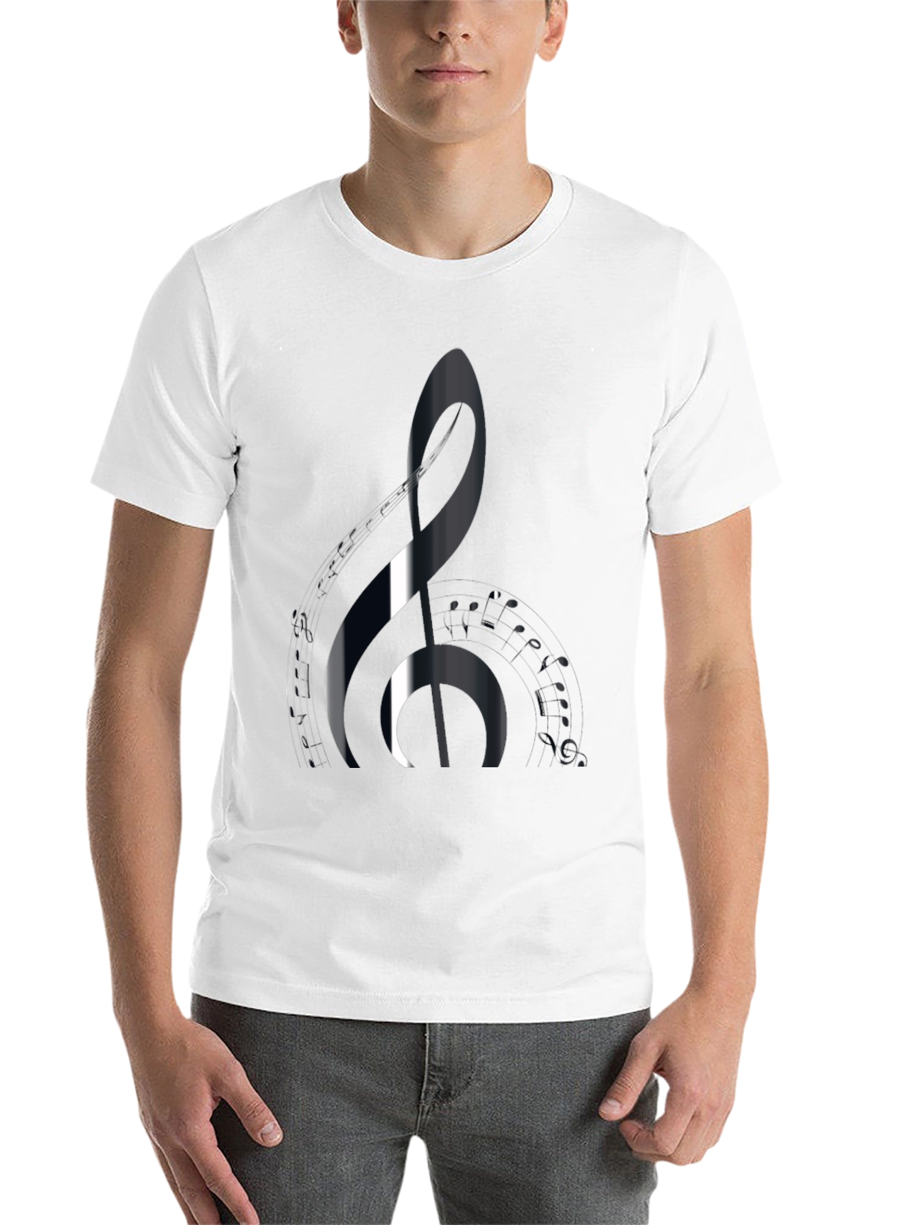 Black Music Lover's Black T-Shirt with Treble Clef Design view 14