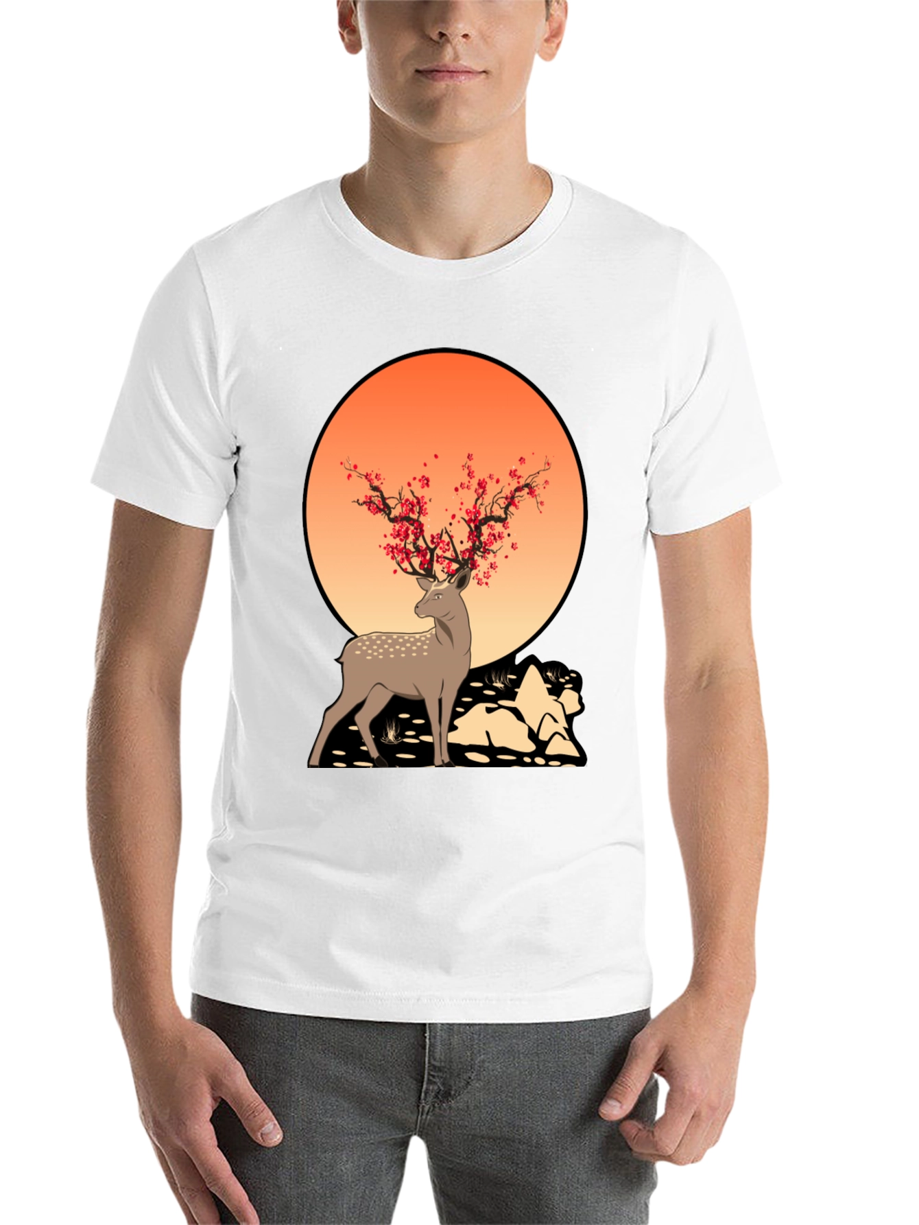 Black Nature-Inspired Deer Graphic Tee view 14