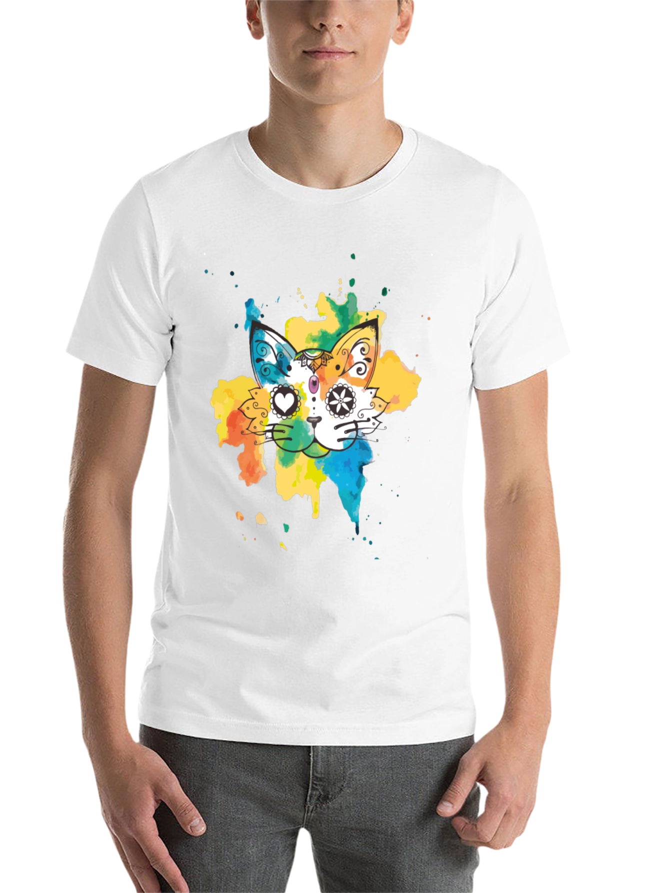 Black Colorful Cat T-Shirt - Whimsical Design Tee view 14