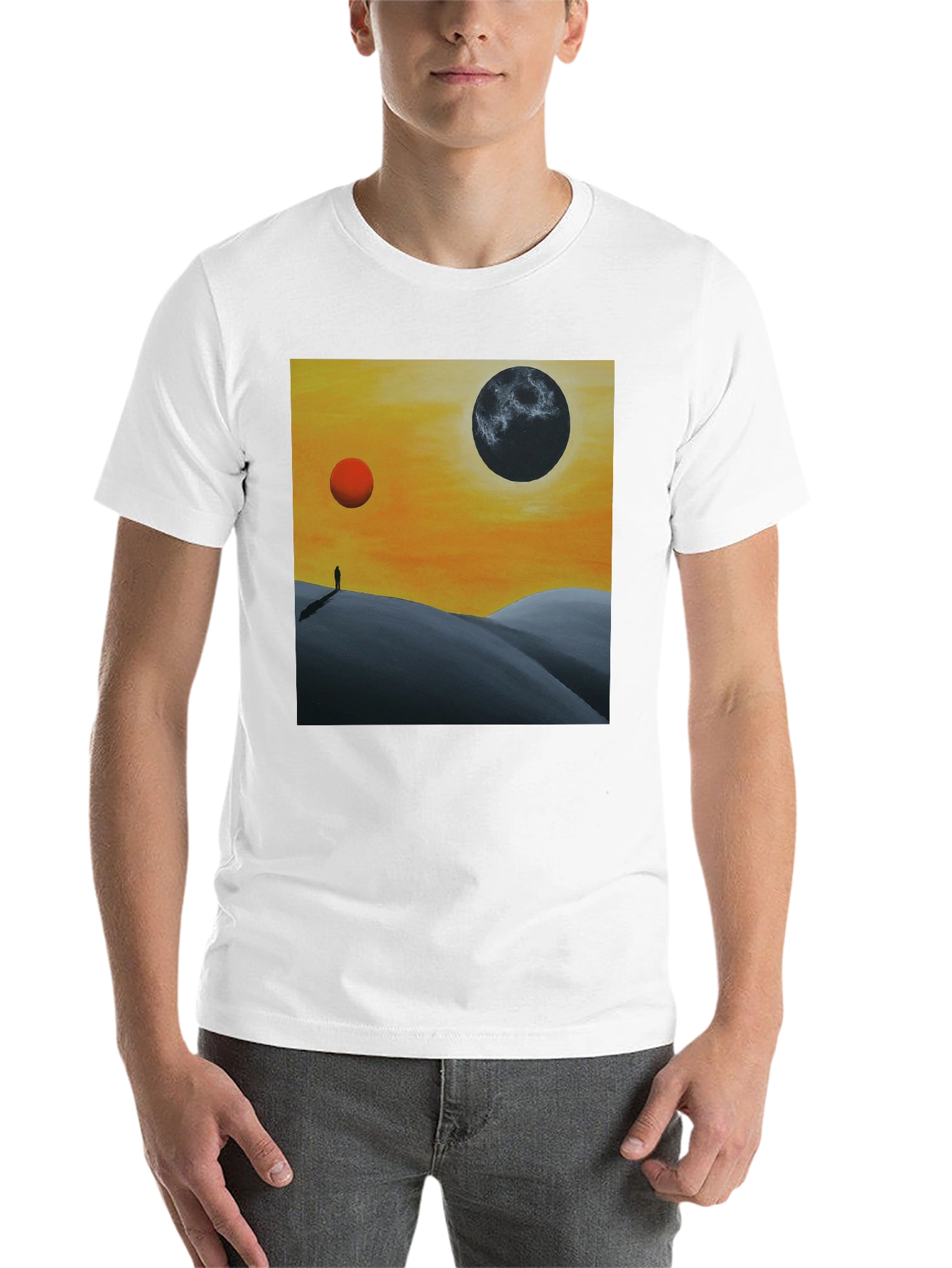 Black Surreal Planetary Landscape T-Shirt view 14