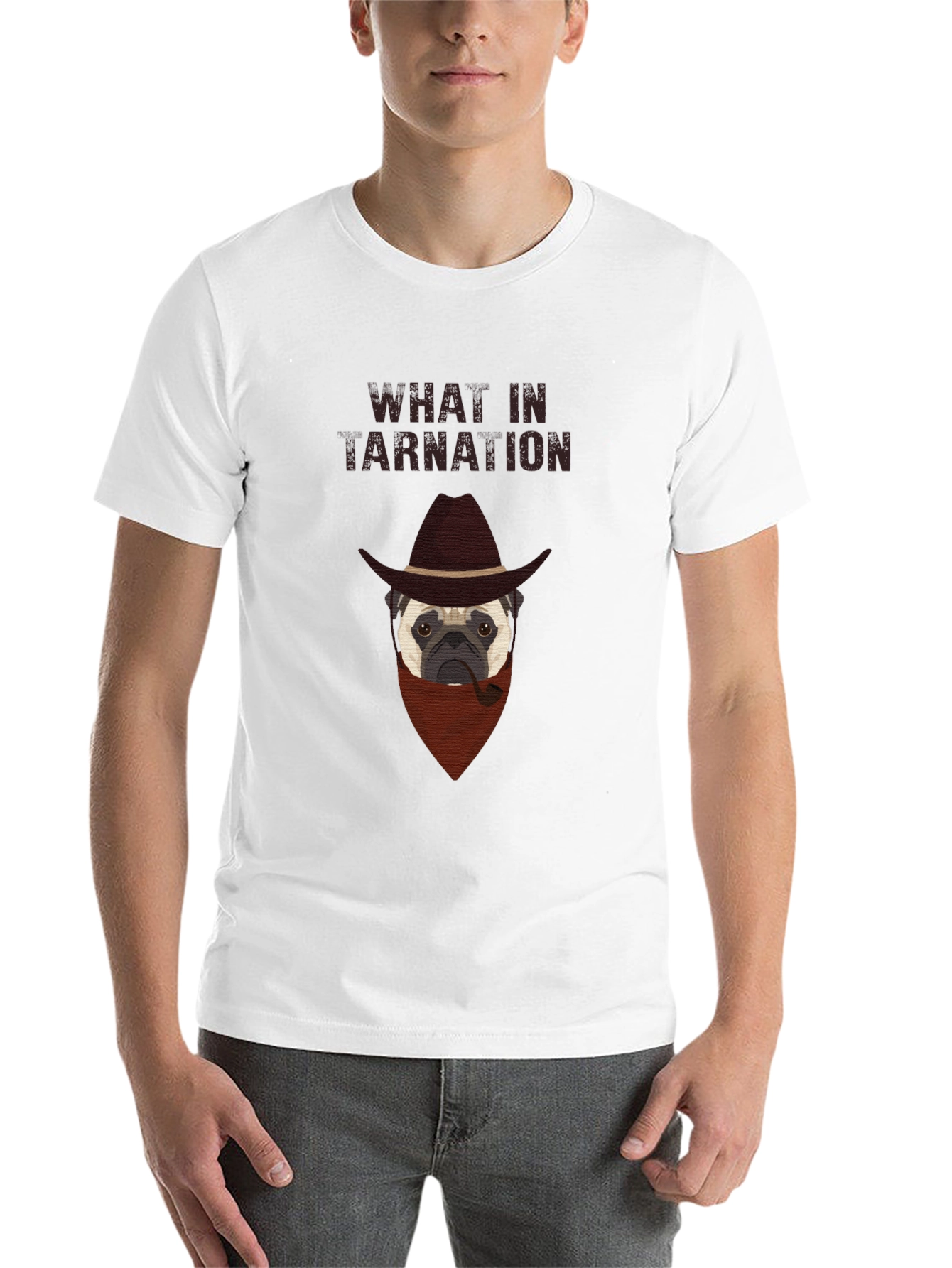 Black What In Tarnation Pug T-Shirt - Western Dog Tee view 14