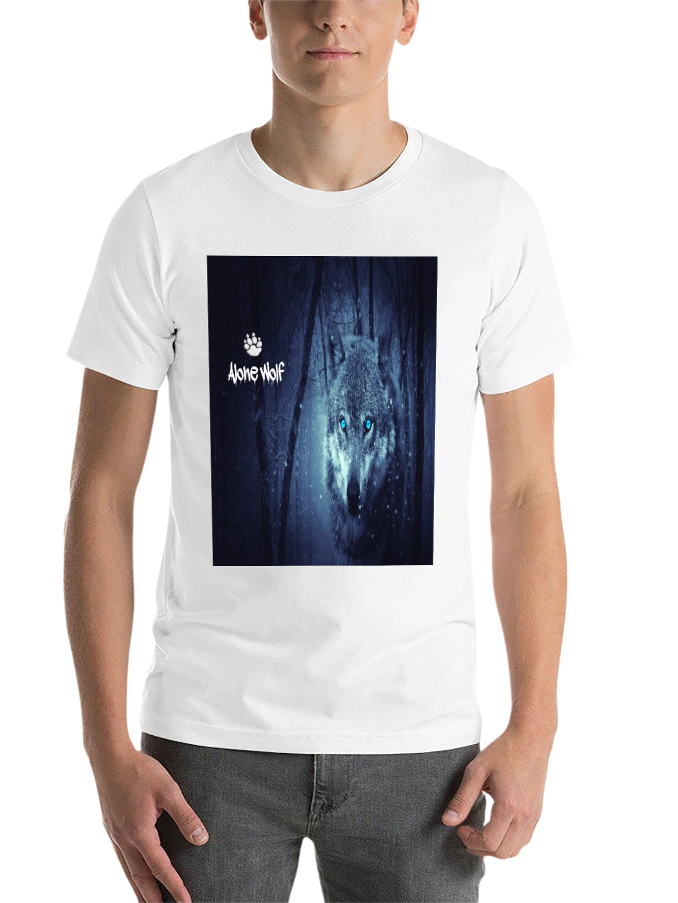 Black Alone Wolf Graphic T-Shirt, Men's Black Tee view 14