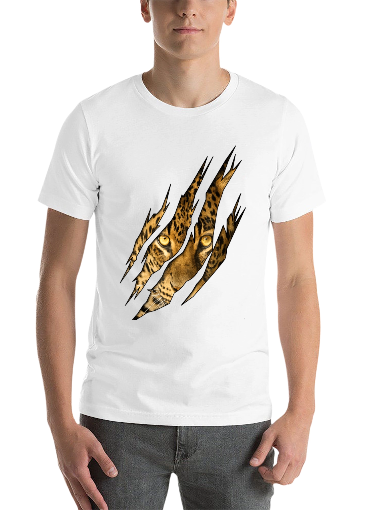 Black Men's Black T-Shirt with Ripped Leopard Design view 14