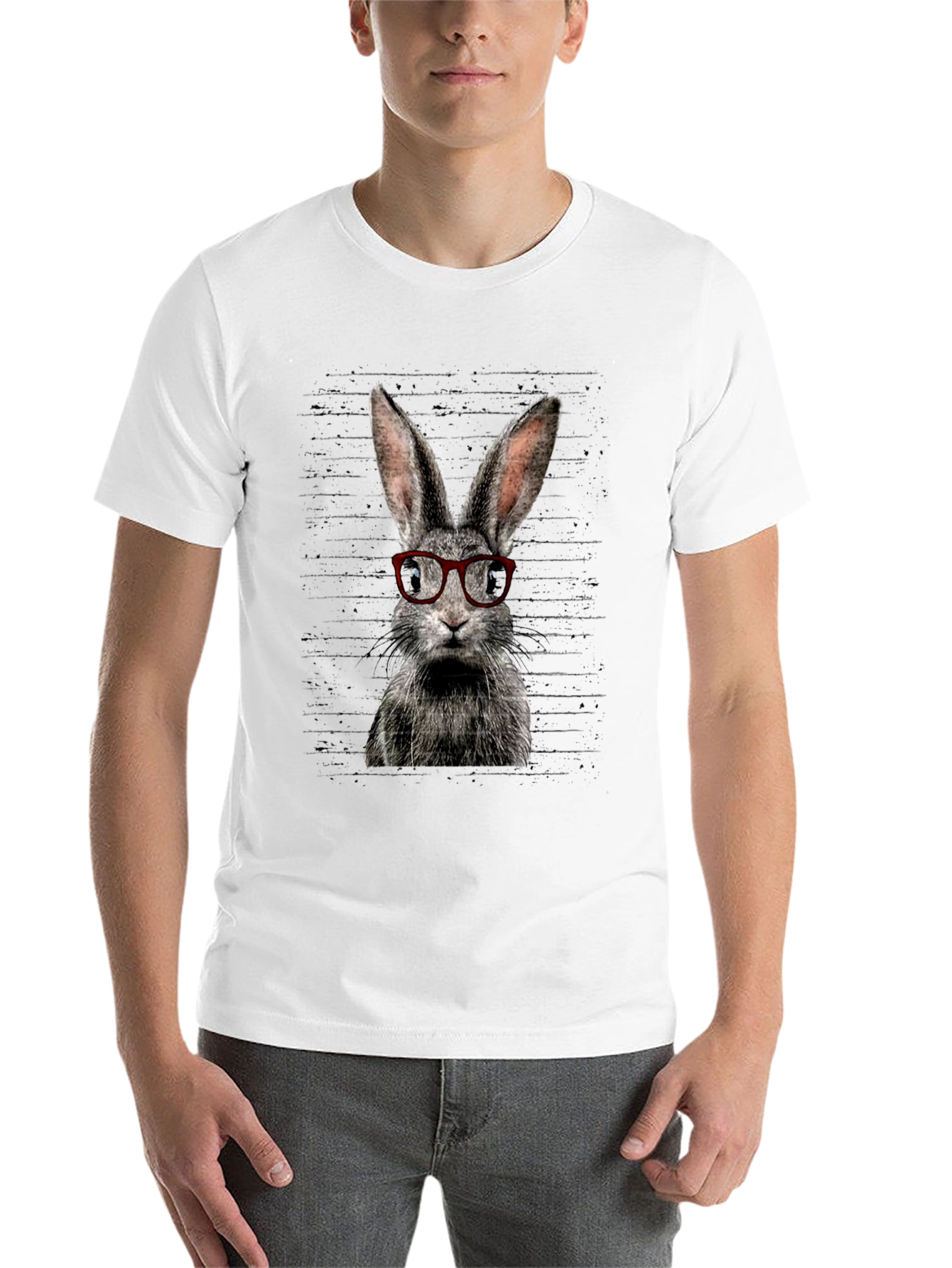 Black Hipster Rabbit Graphic Tee - Unisex Black T-Shirt view 14