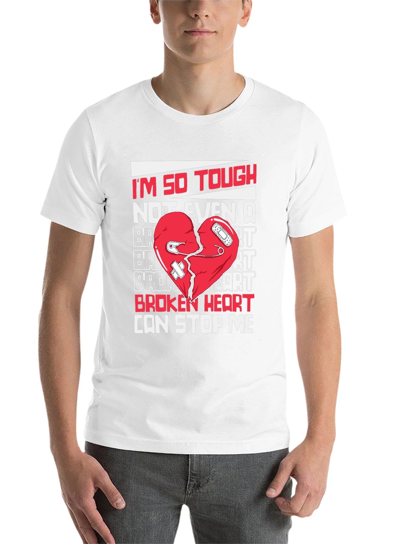Black Tough Broken Heart T-Shirt - Humor Graphic Tee view 14