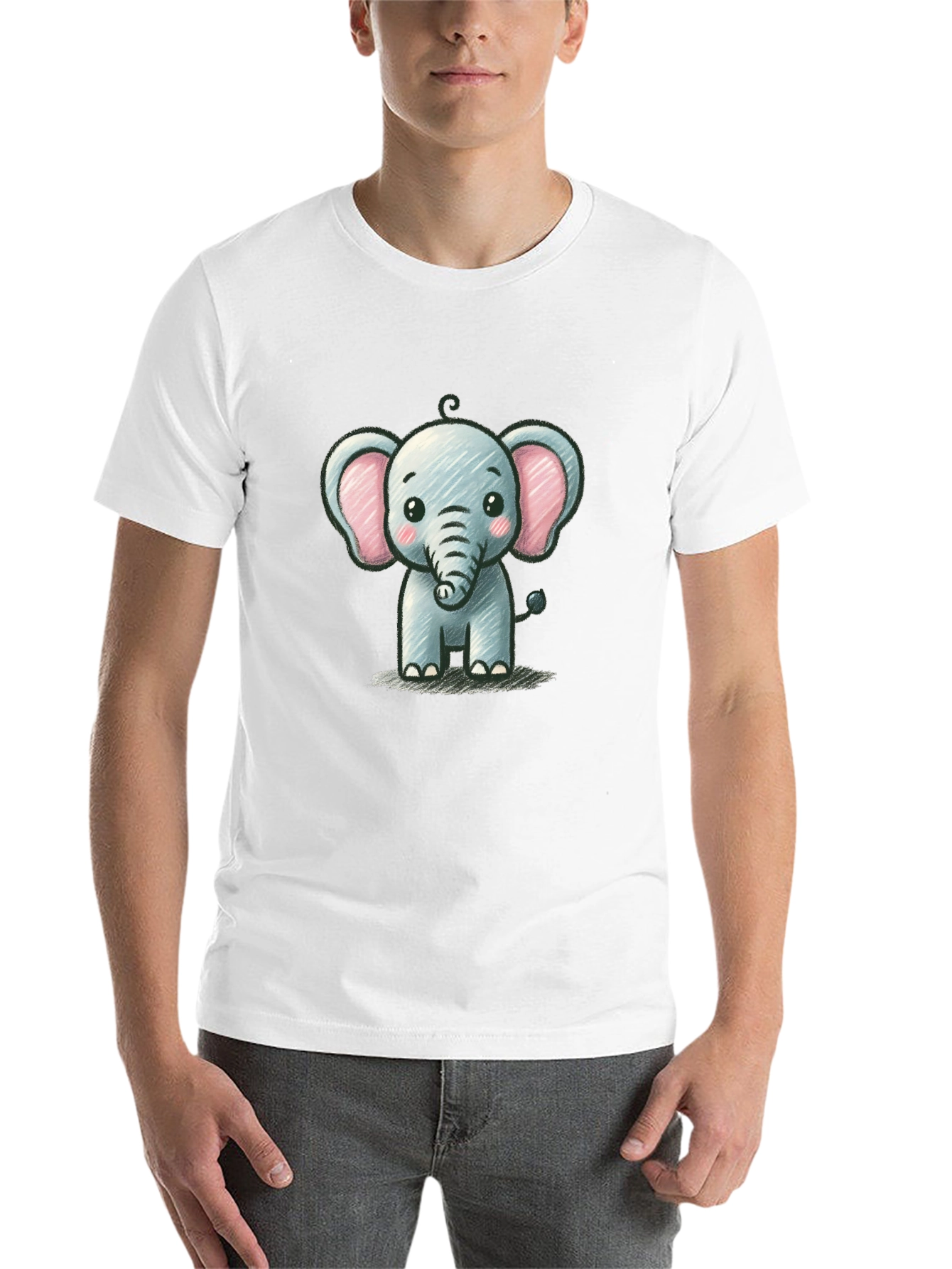 Black Cute Elephant Graphic Tee - Black Unisex T-Shirt view 14