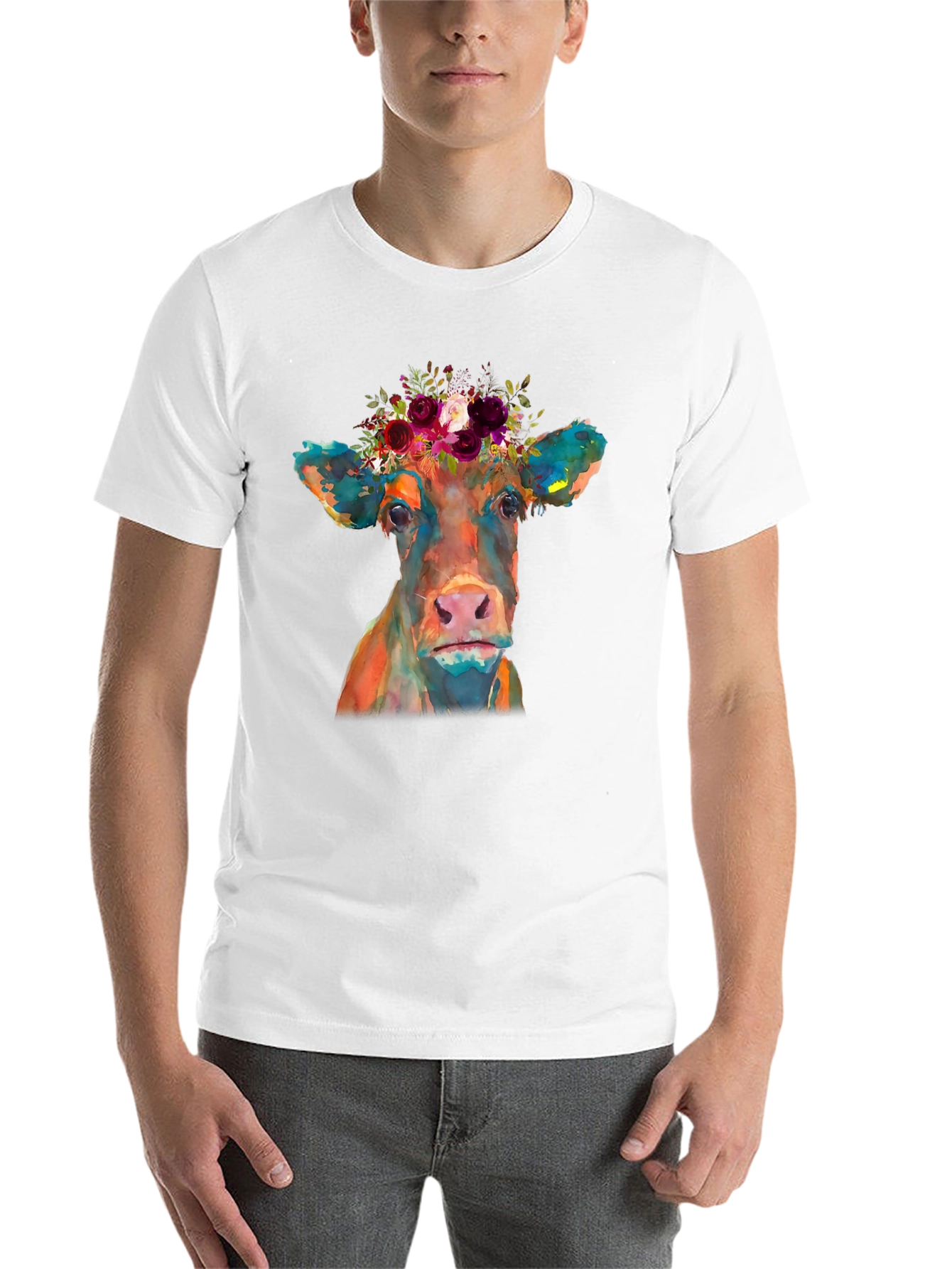 Black Floral Crown Cow Graphic Tee - Black Casual T-Shirt view 14