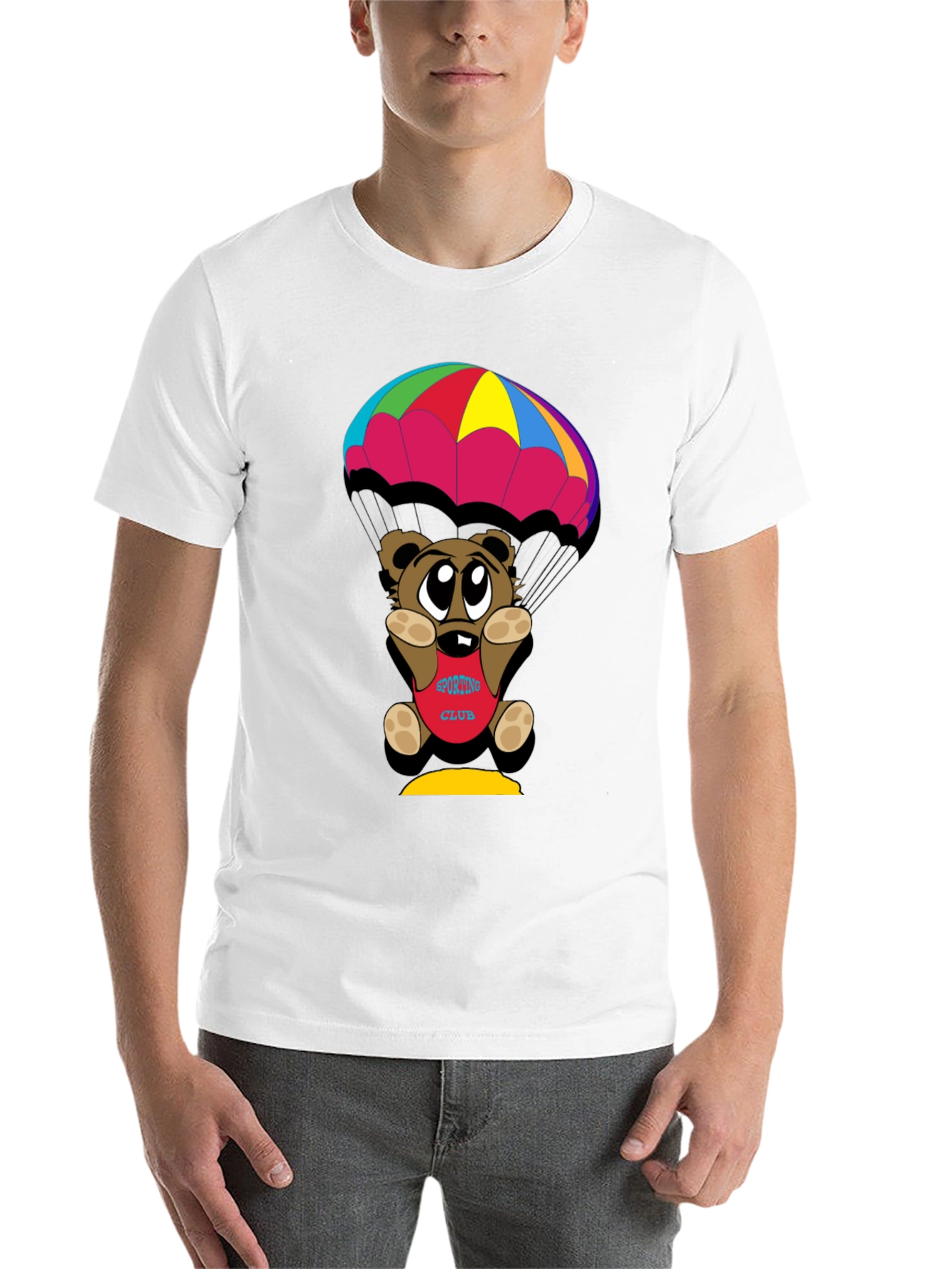 Black Cartoon Bear Parachute Black T-Shirt view 14