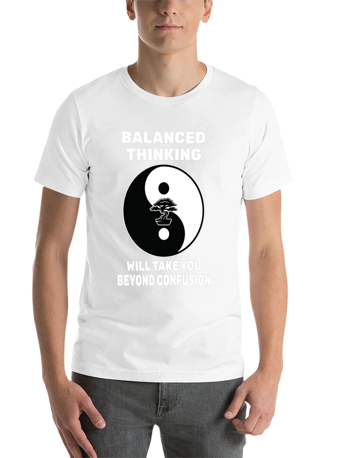 Black Balanced Thinking Yin Yang Bonsai Tree Graphic T-Shirt view 14