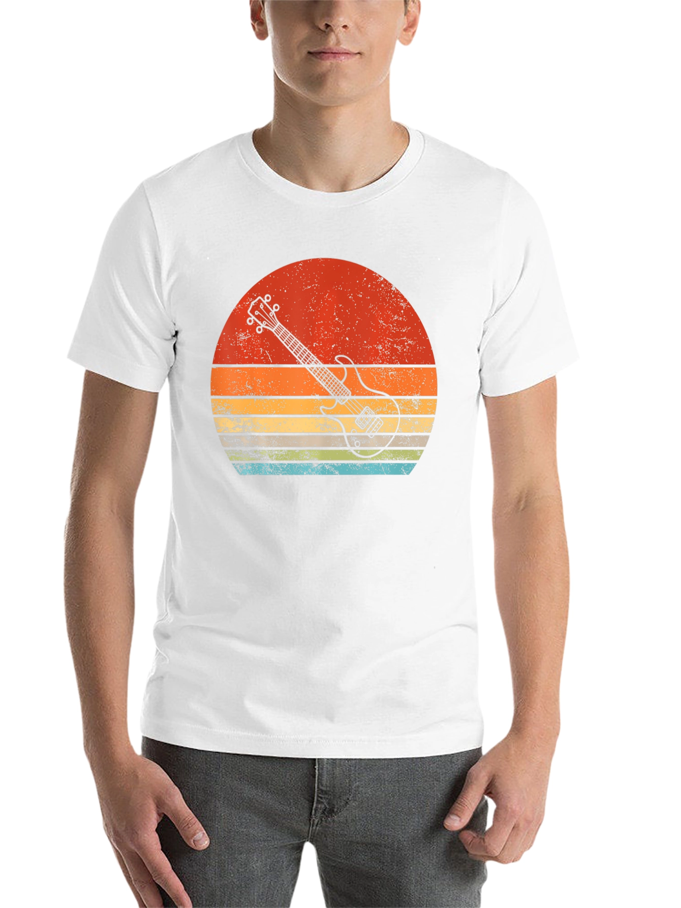 Black Retro Guitar Sunset Graphic Tee view 14