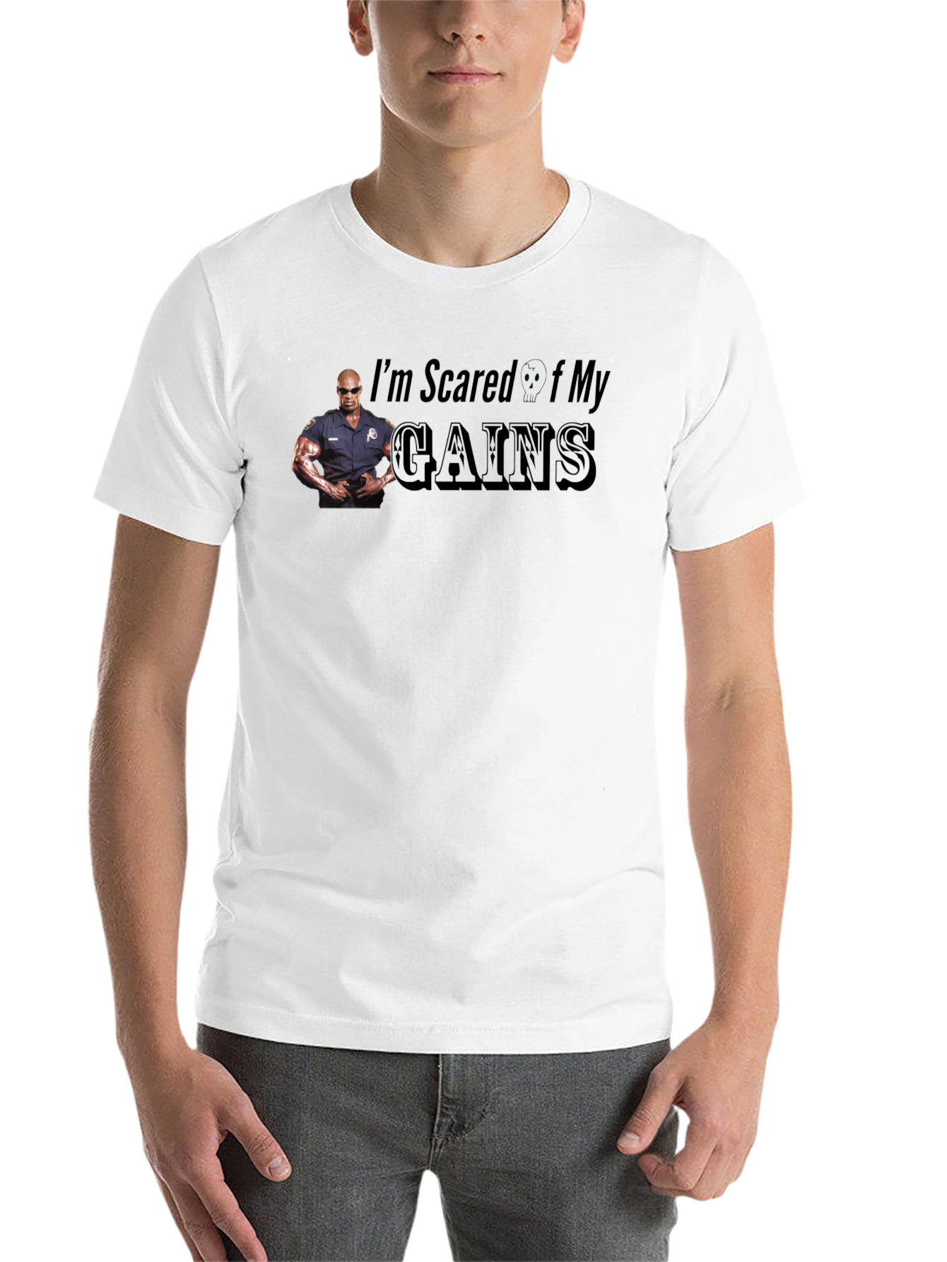 Black I'm Scared Of My Gains Funny Graphic T-Shirt view 14