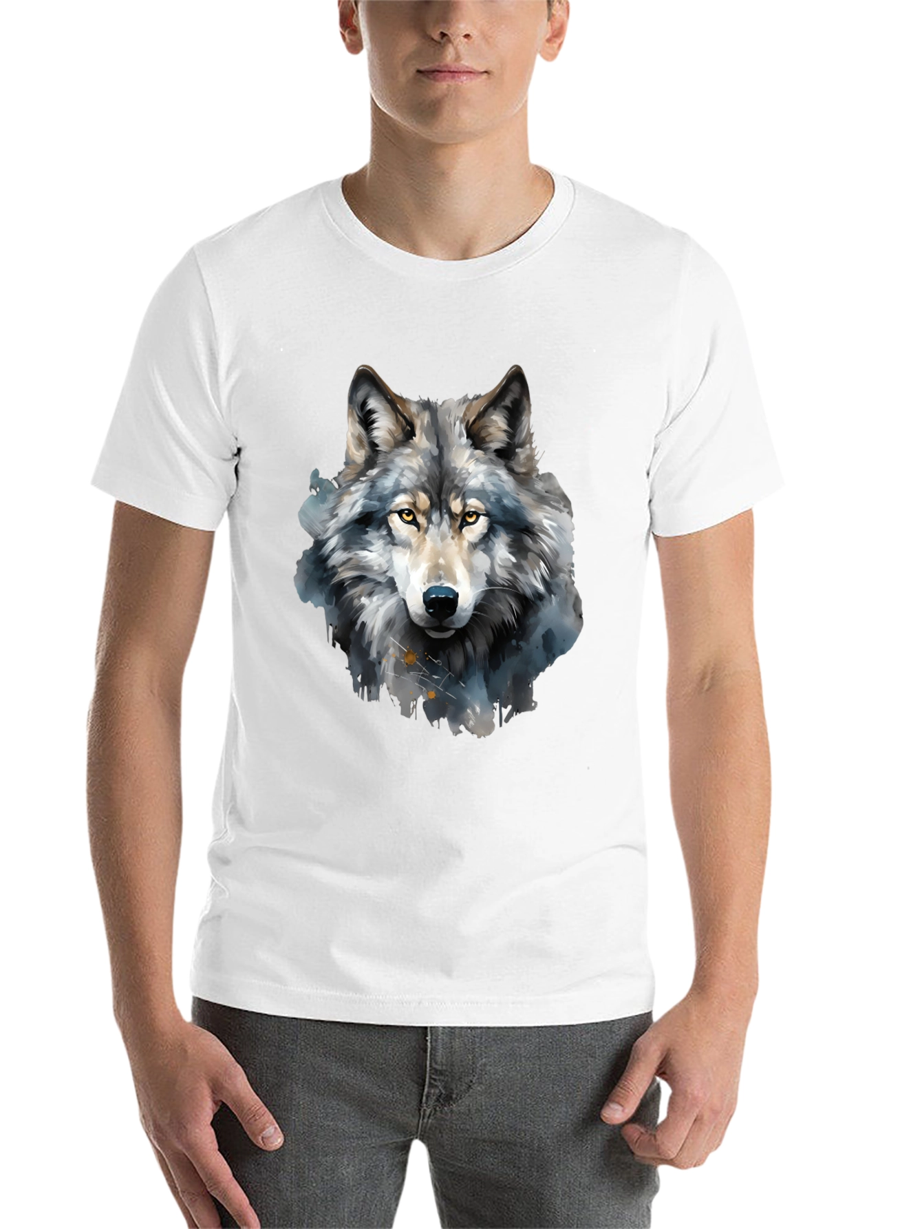 Black Watercolor Wolf Graphic Tee - Men's Black T-Shirt view 14