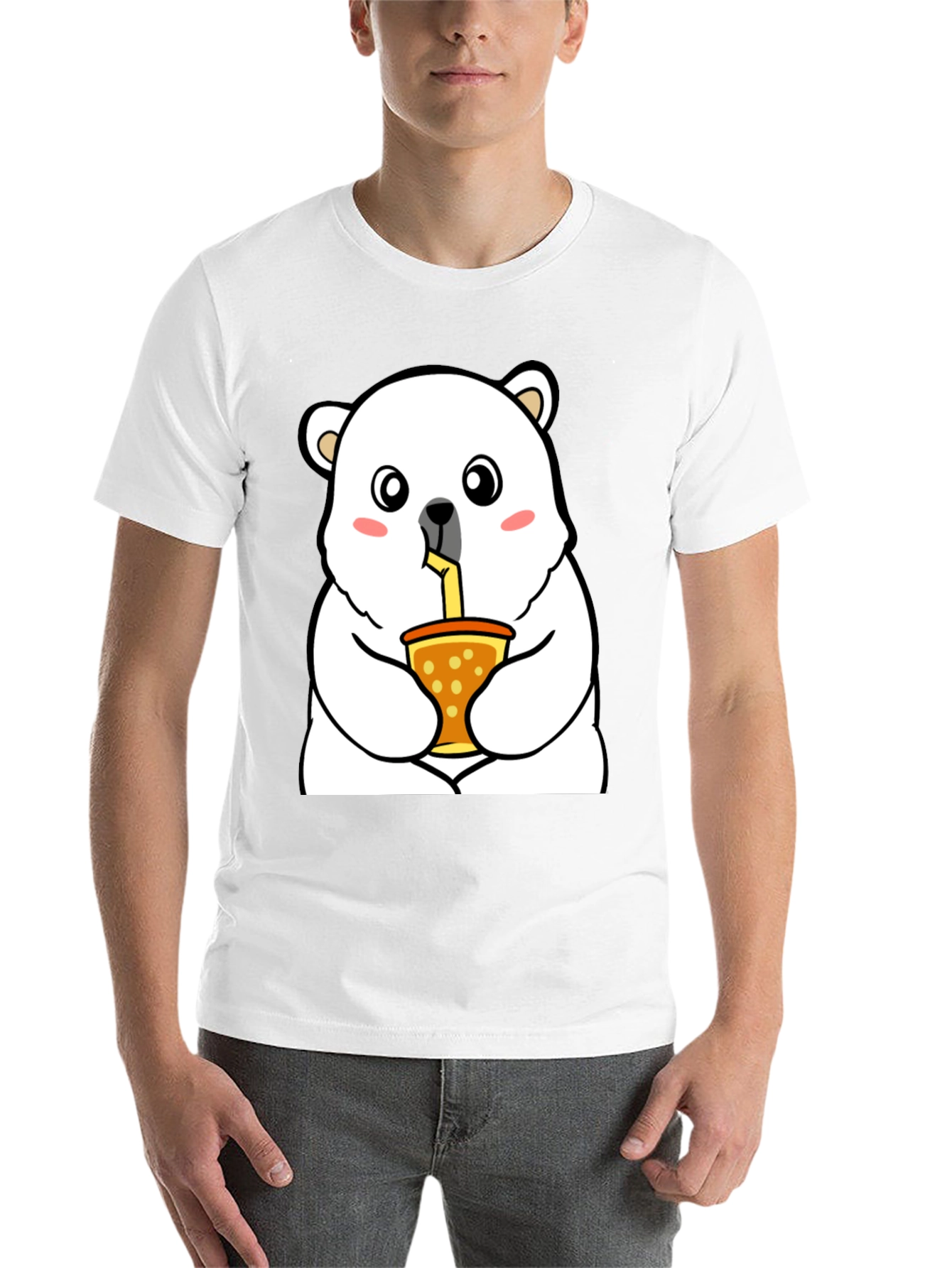 Black Cute Polar Bear Bubble Tea T-Shirt - Unisex view 14