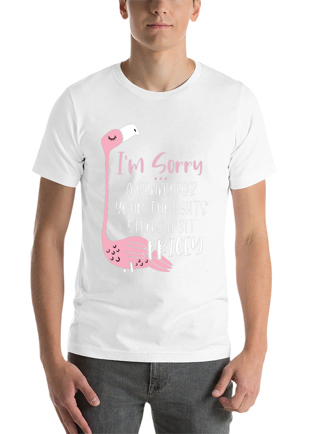 Black Funny Flamingo 'A Penny For Your Thoughts' Black T-Shirt view 14