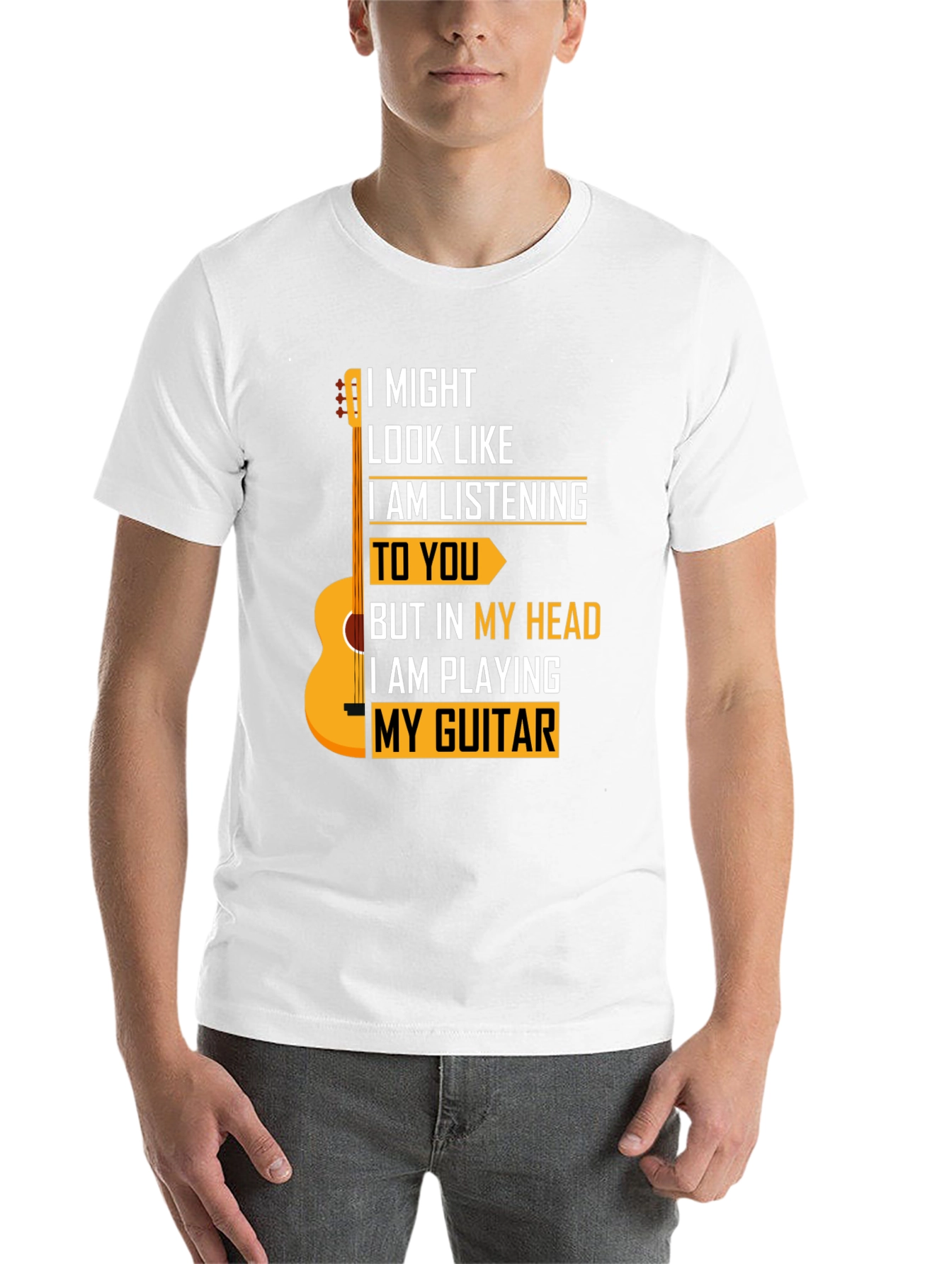 Black Guitarist T-Shirt - I Might Look Like I am Listening view 14