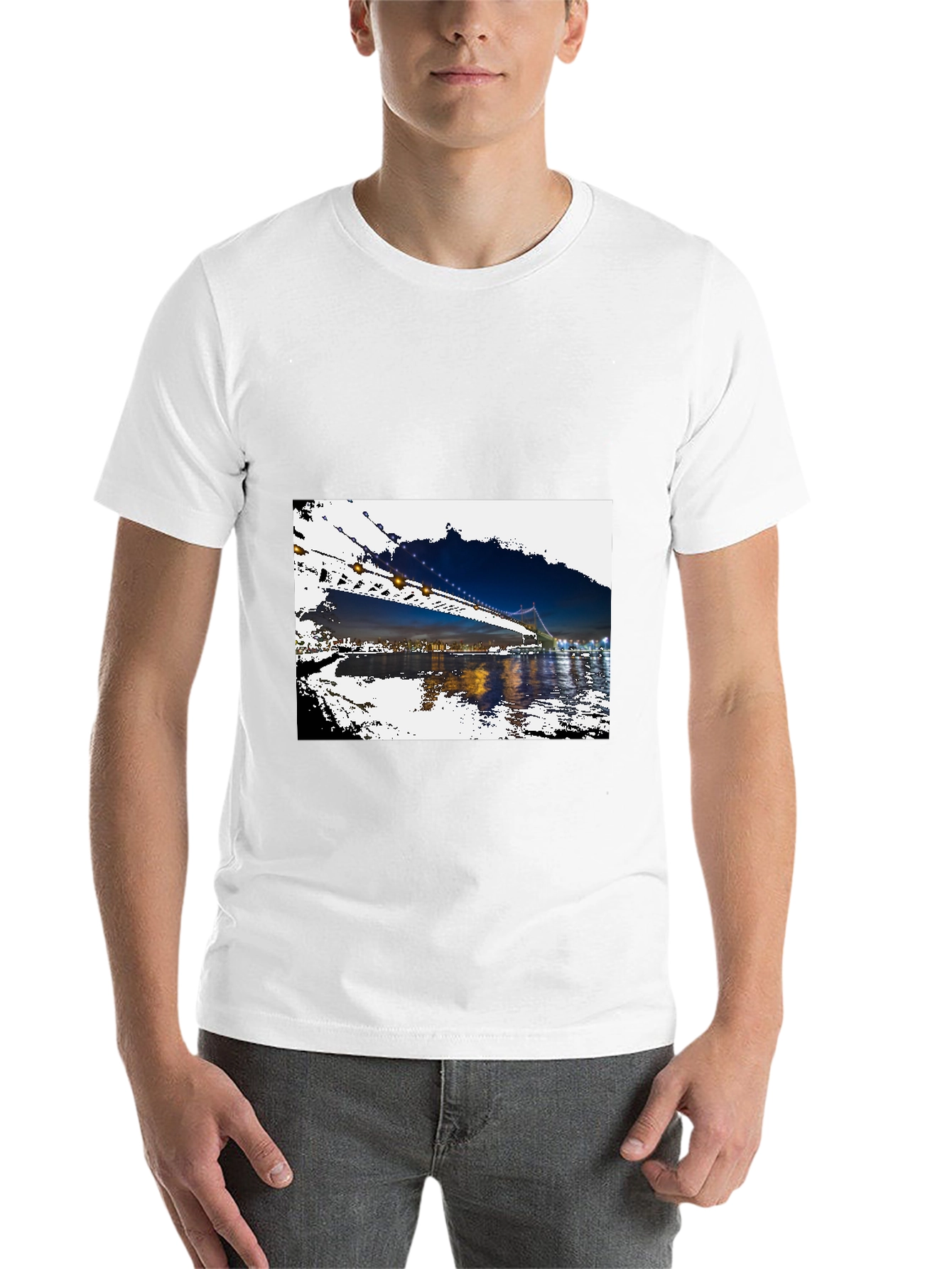 Black Night Bridge Print Black T-Shirt view 14