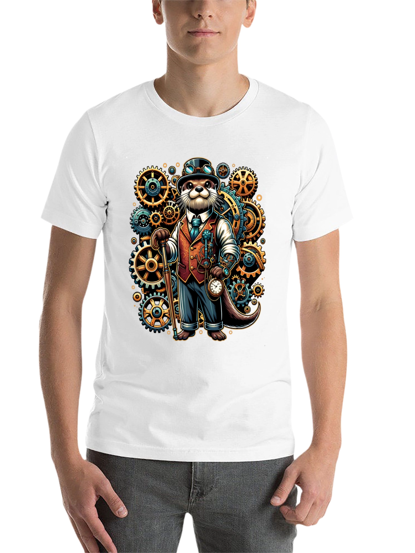 Black Steampunk Otter Graphic Tee view 14