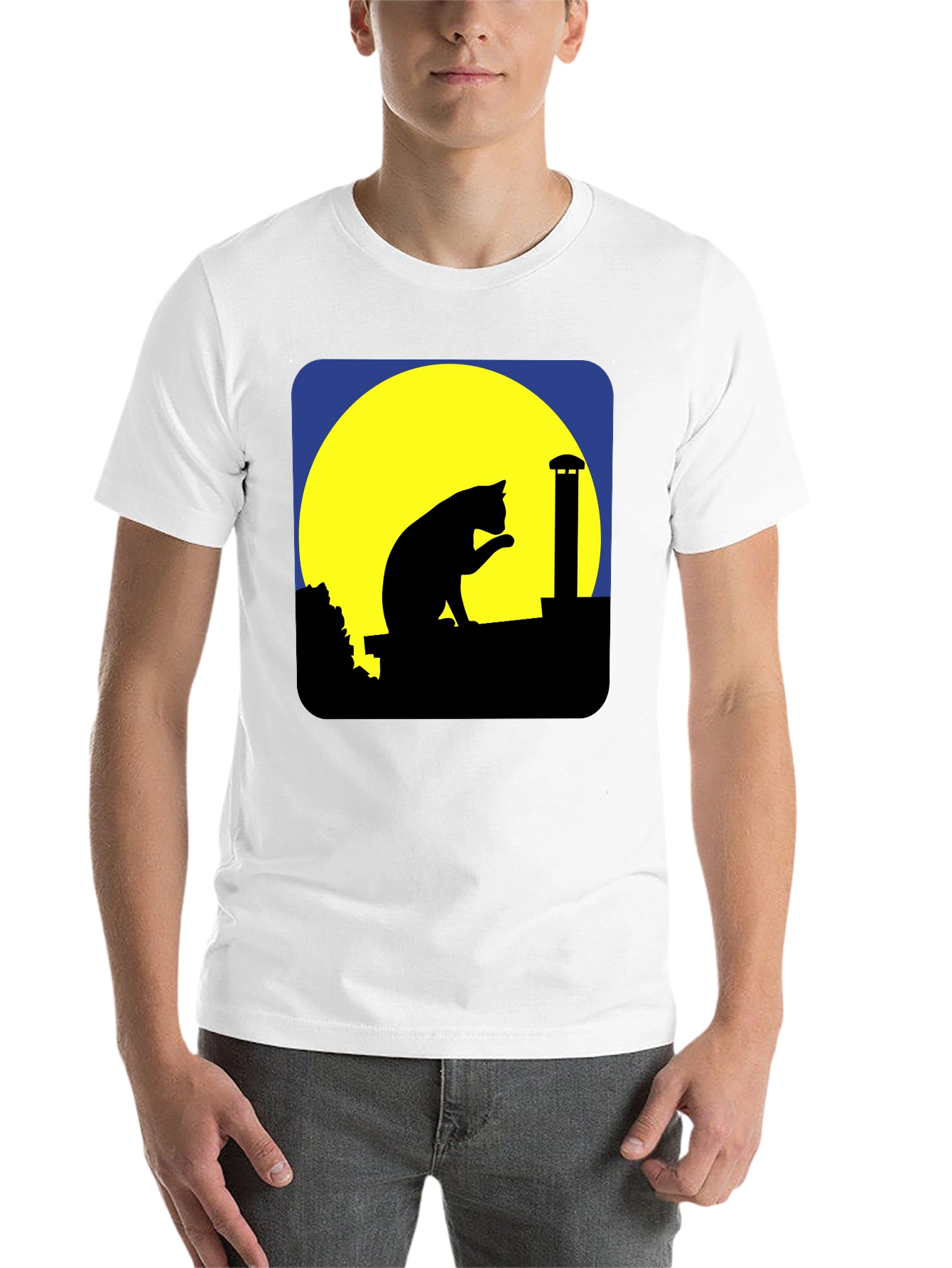 Black Cat On Rooftop Silhouette Graphic Tee - Black view 14
