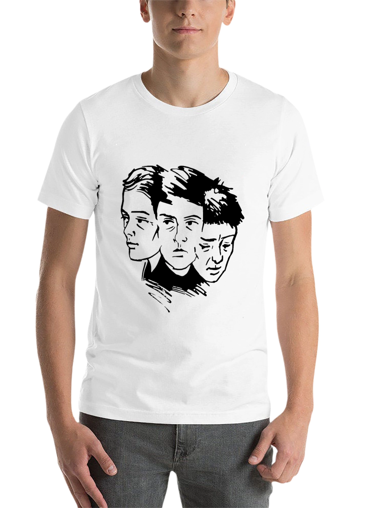 Black Three Faces Graphic Black T-Shirt view 14