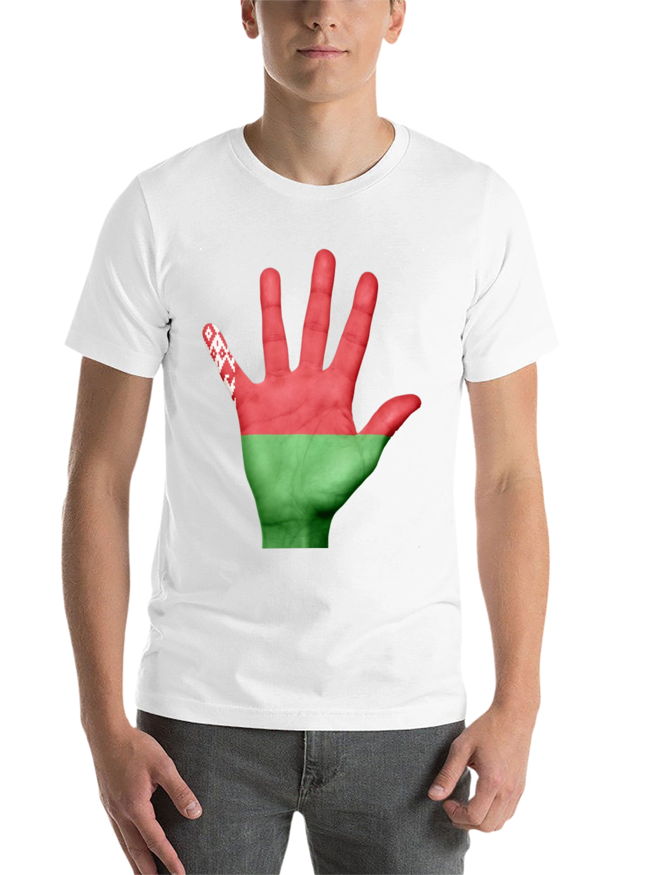 Black Belarus Flag Hand Print Black T-Shirt view 14