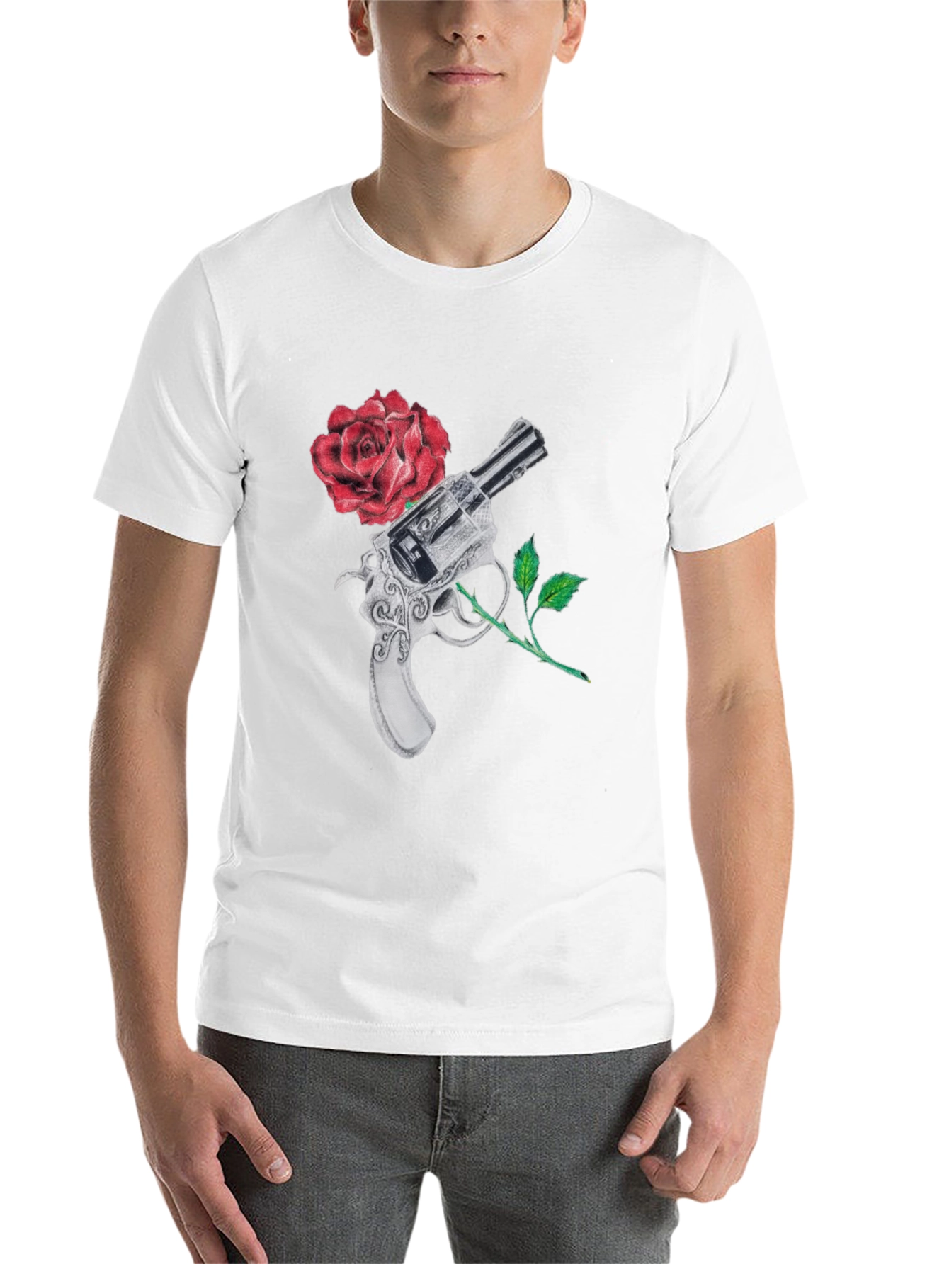 Black Gun and Rose Graphic Black T-Shirt view 14