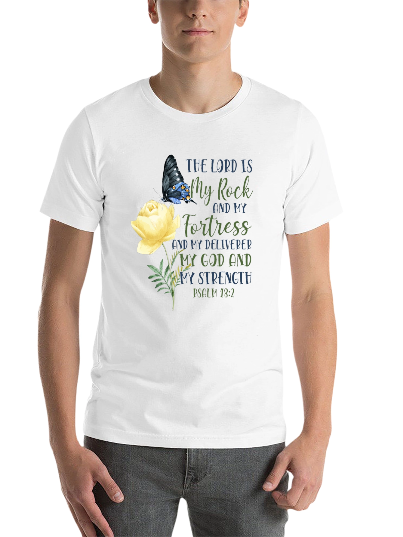 The Lord Is My Rock T-Shirt, Butterfly & Rose Design - 14