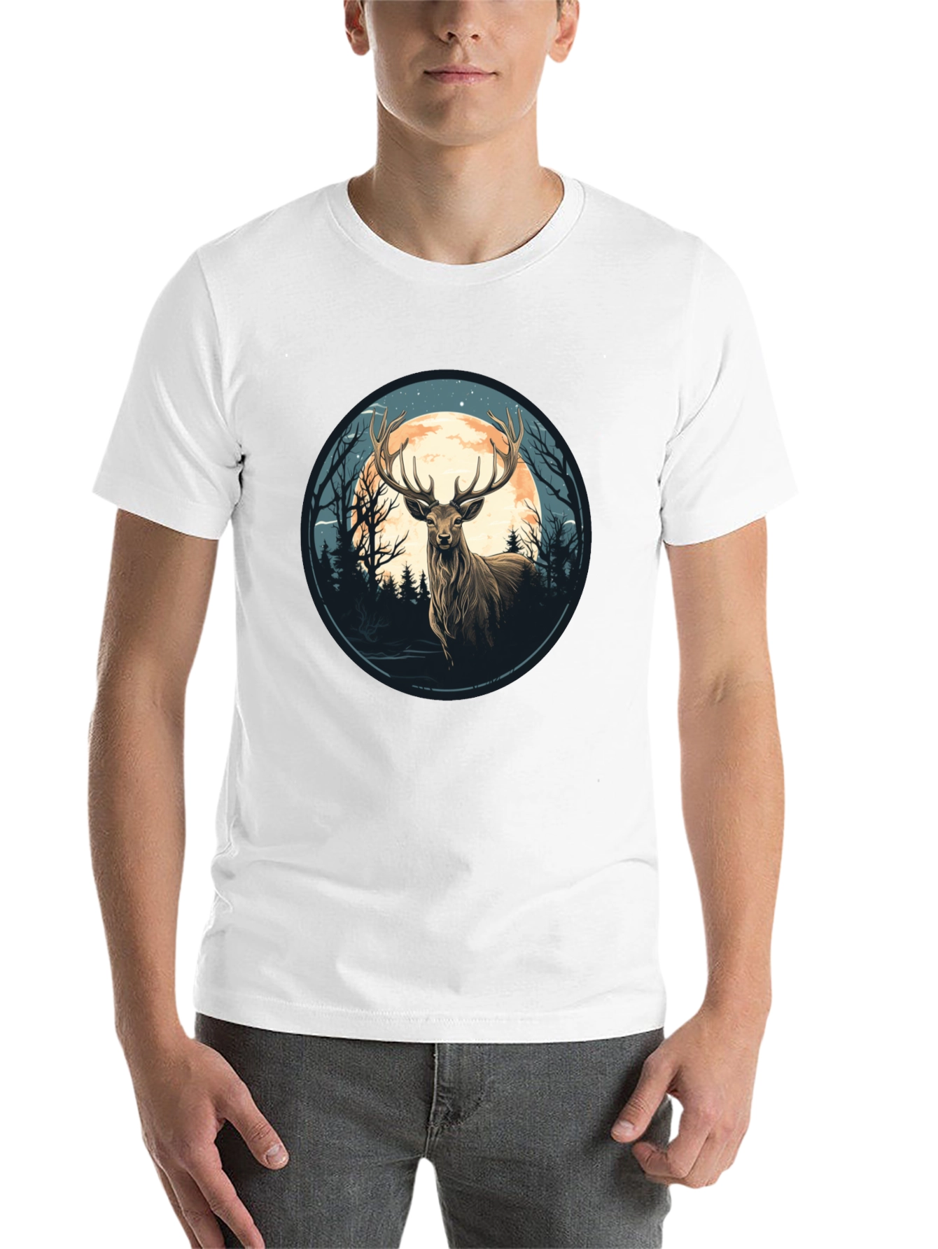 Black Deer Moon Graphic Tee - Nature Inspired Black T-Shirt view 14
