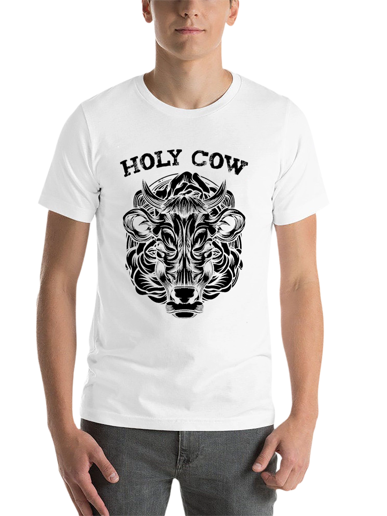 Black Holy Cow Graphic Tee - Black Crew Neck T-Shirt view 14