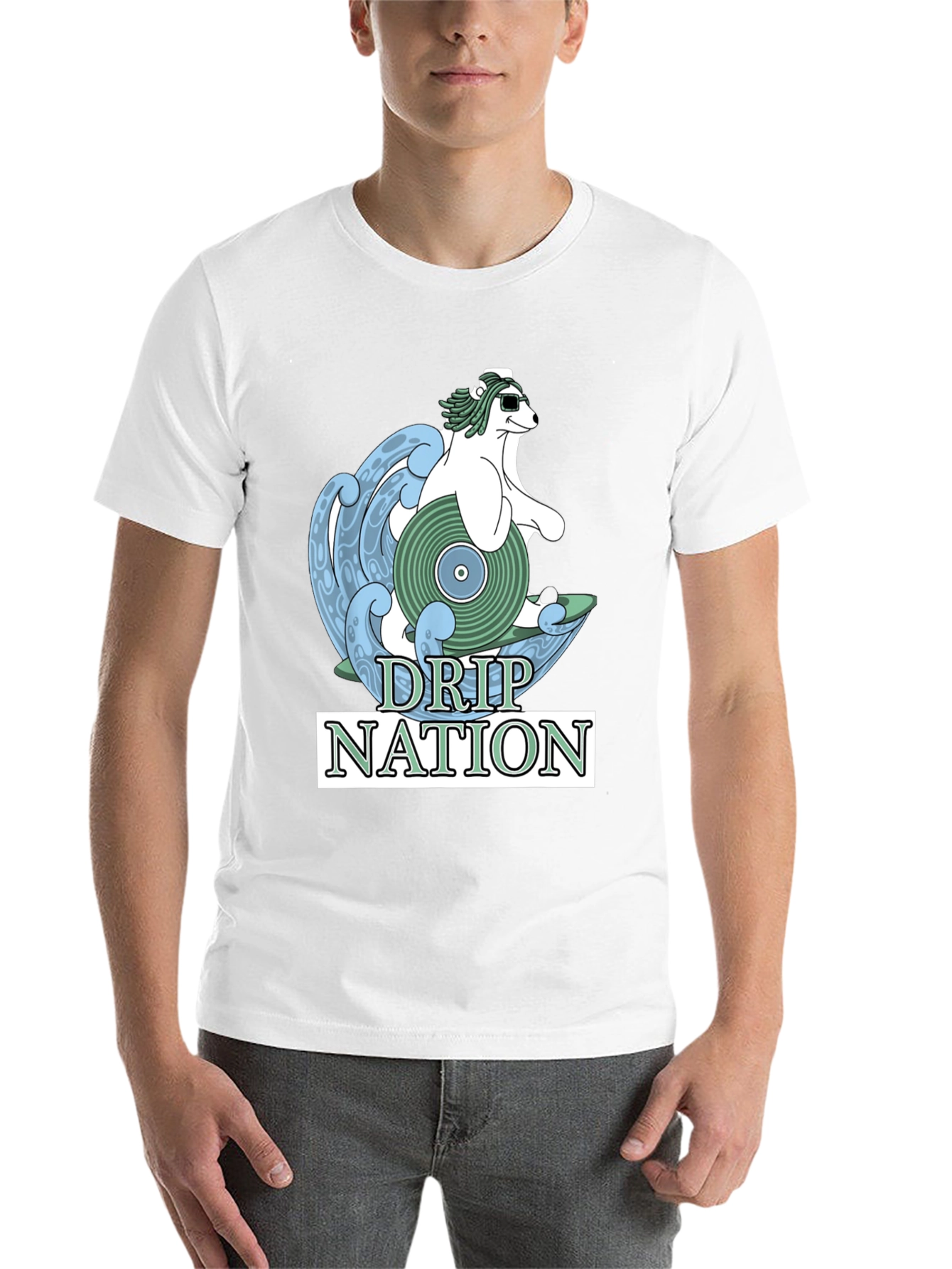 Black Drip Nation Polar Bear Surfing T-Shirt view 14