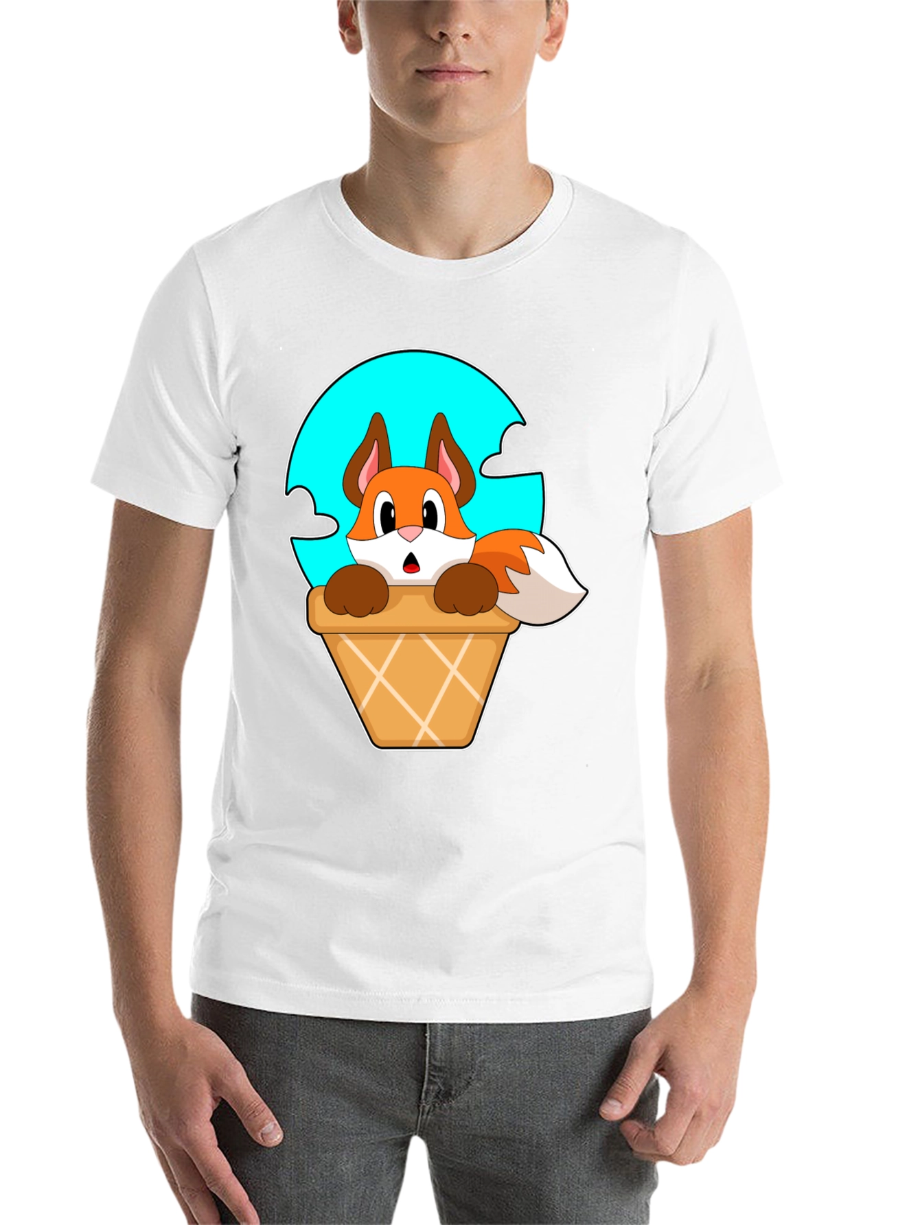 Black Fox in Ice Cream Cone T-Shirt - Cartoon Animal Tee view 14