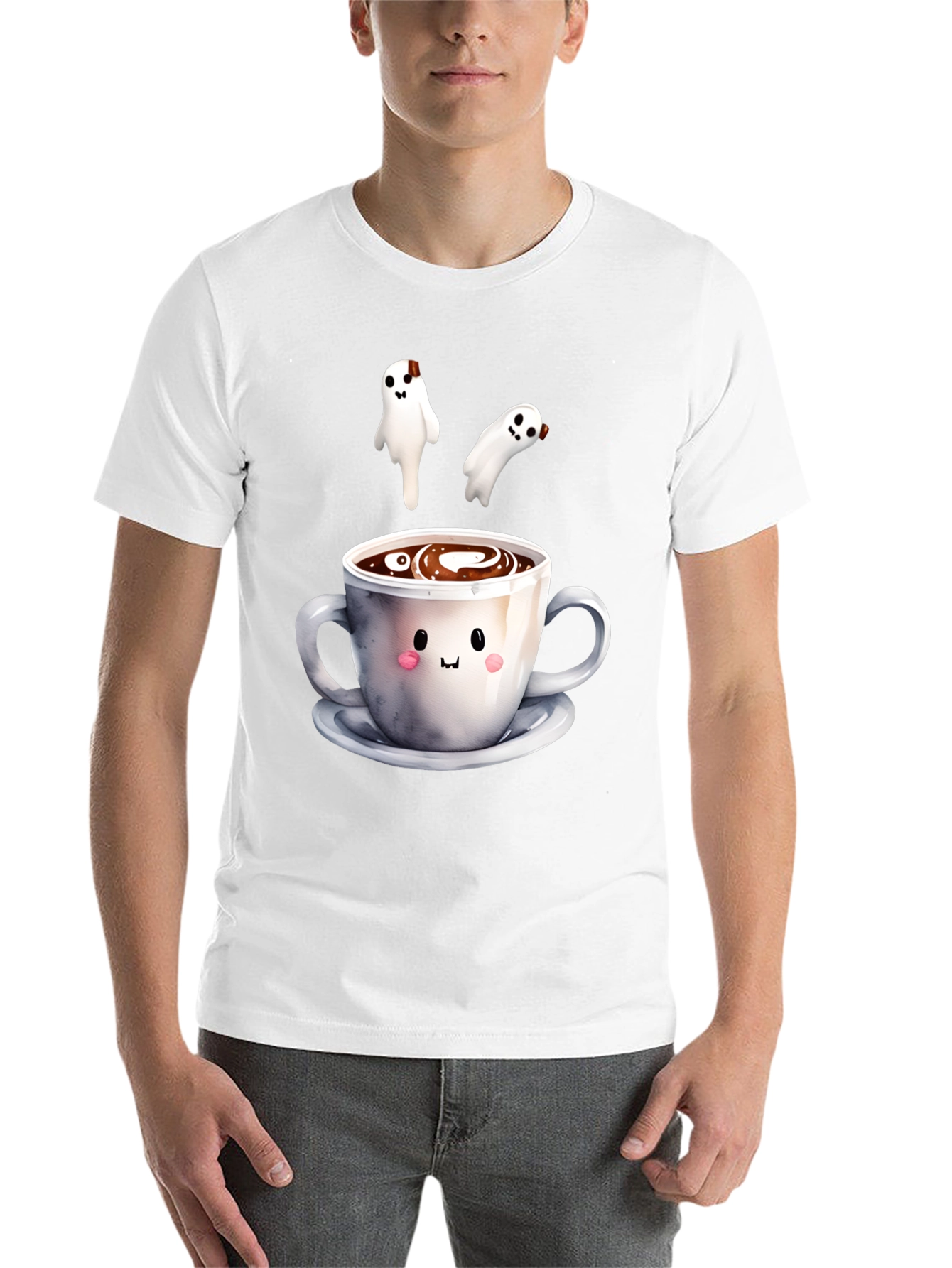 Black Cute Ghost Coffee T-Shirt, Spooky Season Apparel view 14