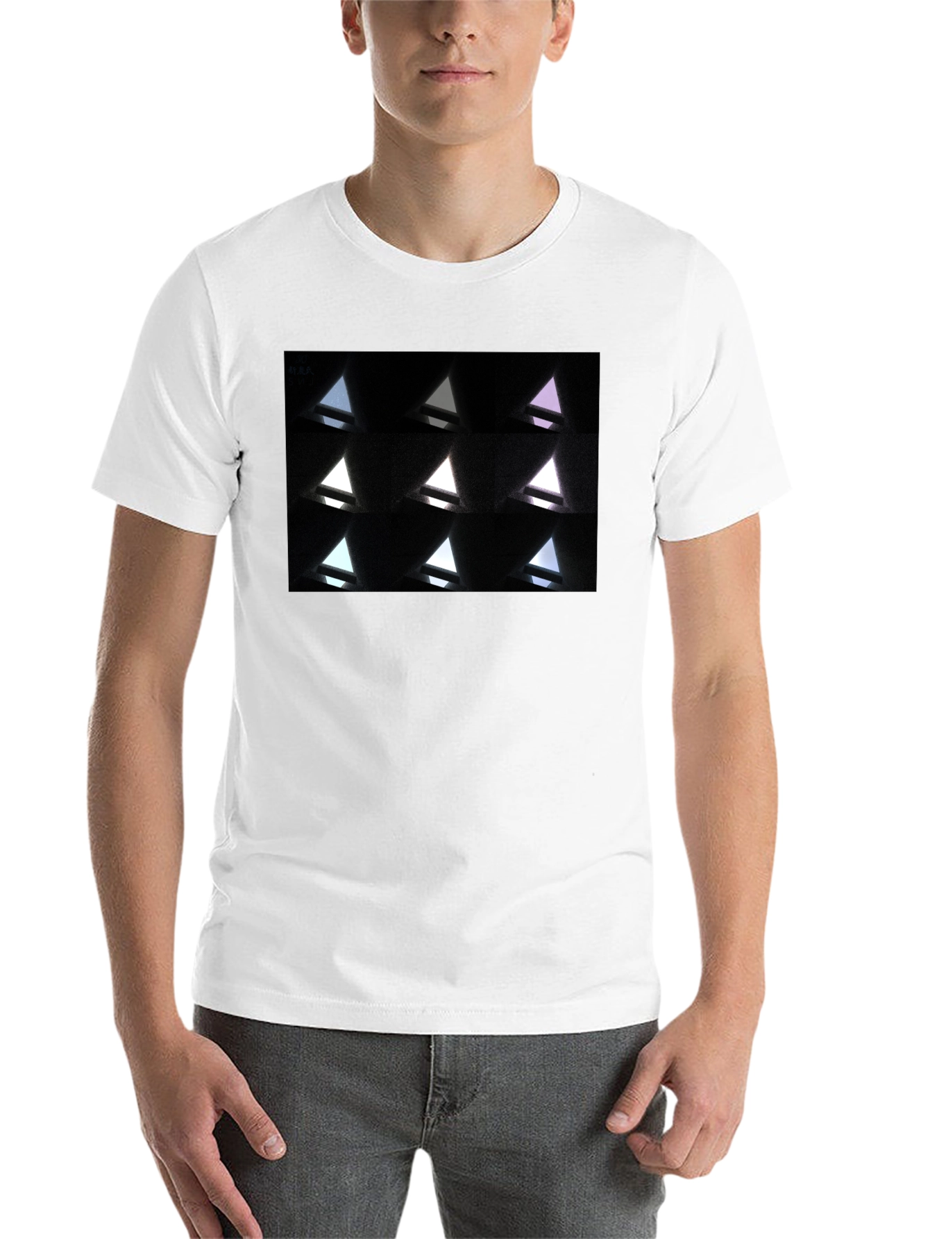 Black Abstract Geometric Triangle Pattern Black T-Shirt view 14