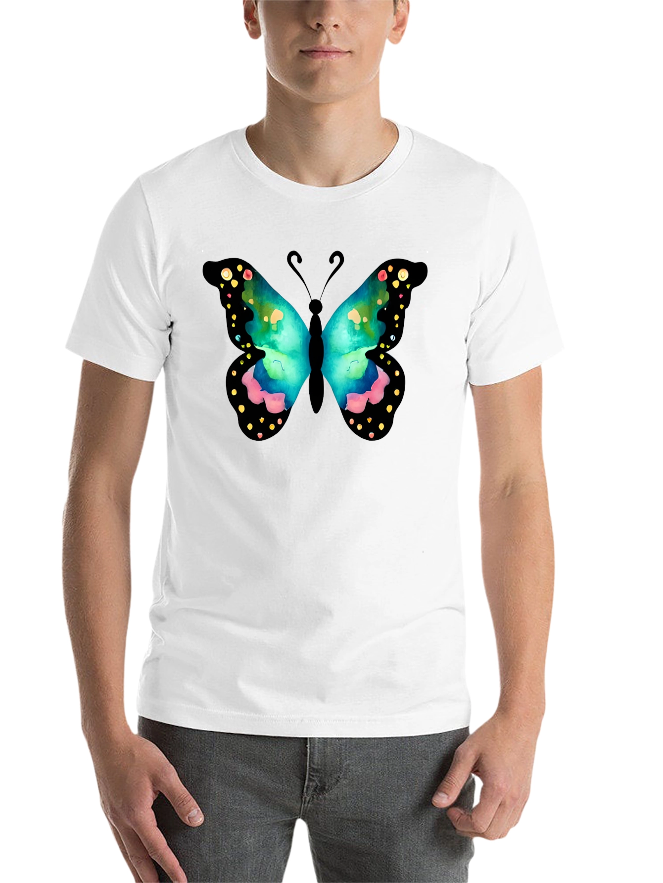 Black Butterfly Graphic Print Crew Neck T-Shirt view 14