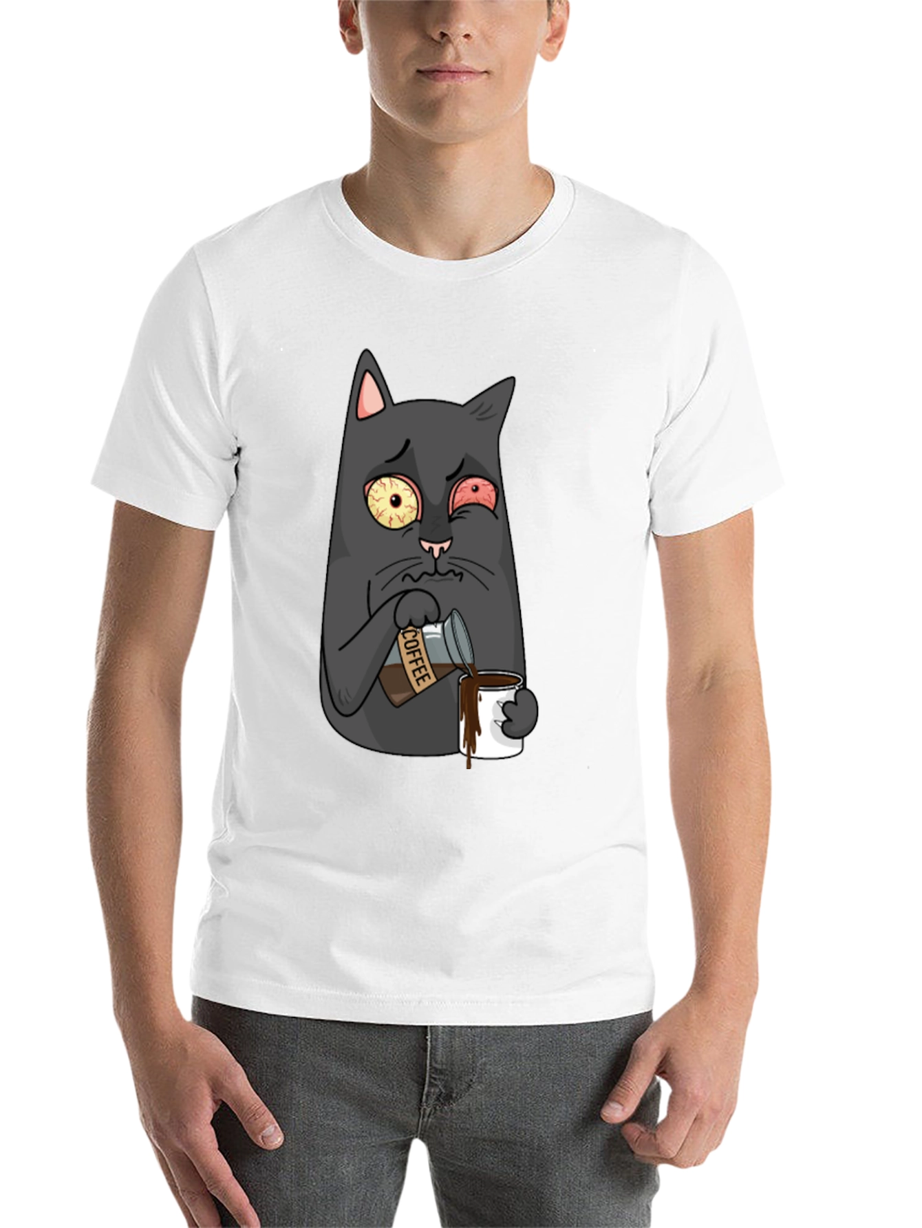 Black Coffee Cat T-Shirt - Funny Cartoon Graphic Tee view 14