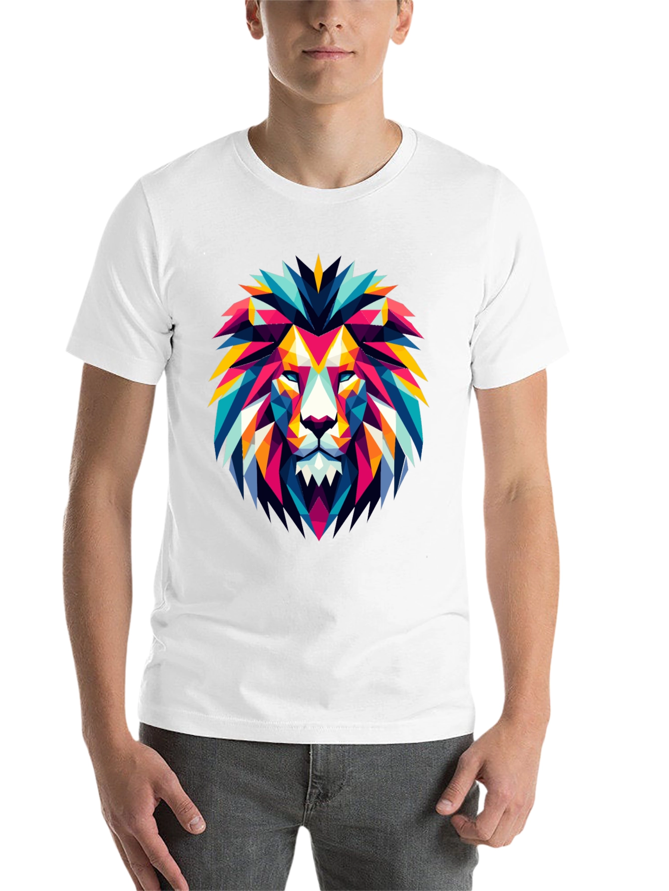 Black Geometric Lion Graphic Black T-Shirt view 14