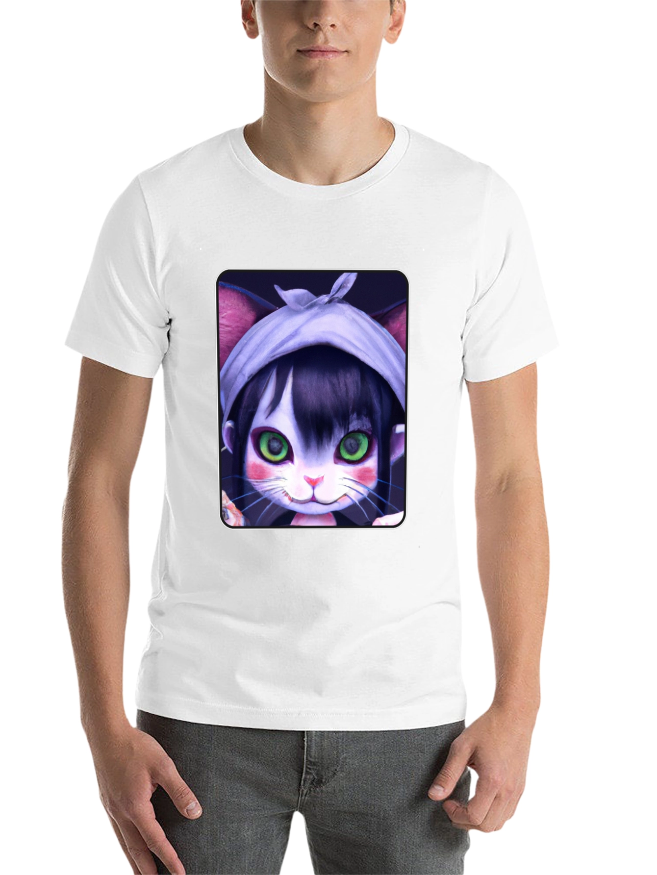 Black Anime Cat Girl T-Shirt - Unique Graphic Tee view 14