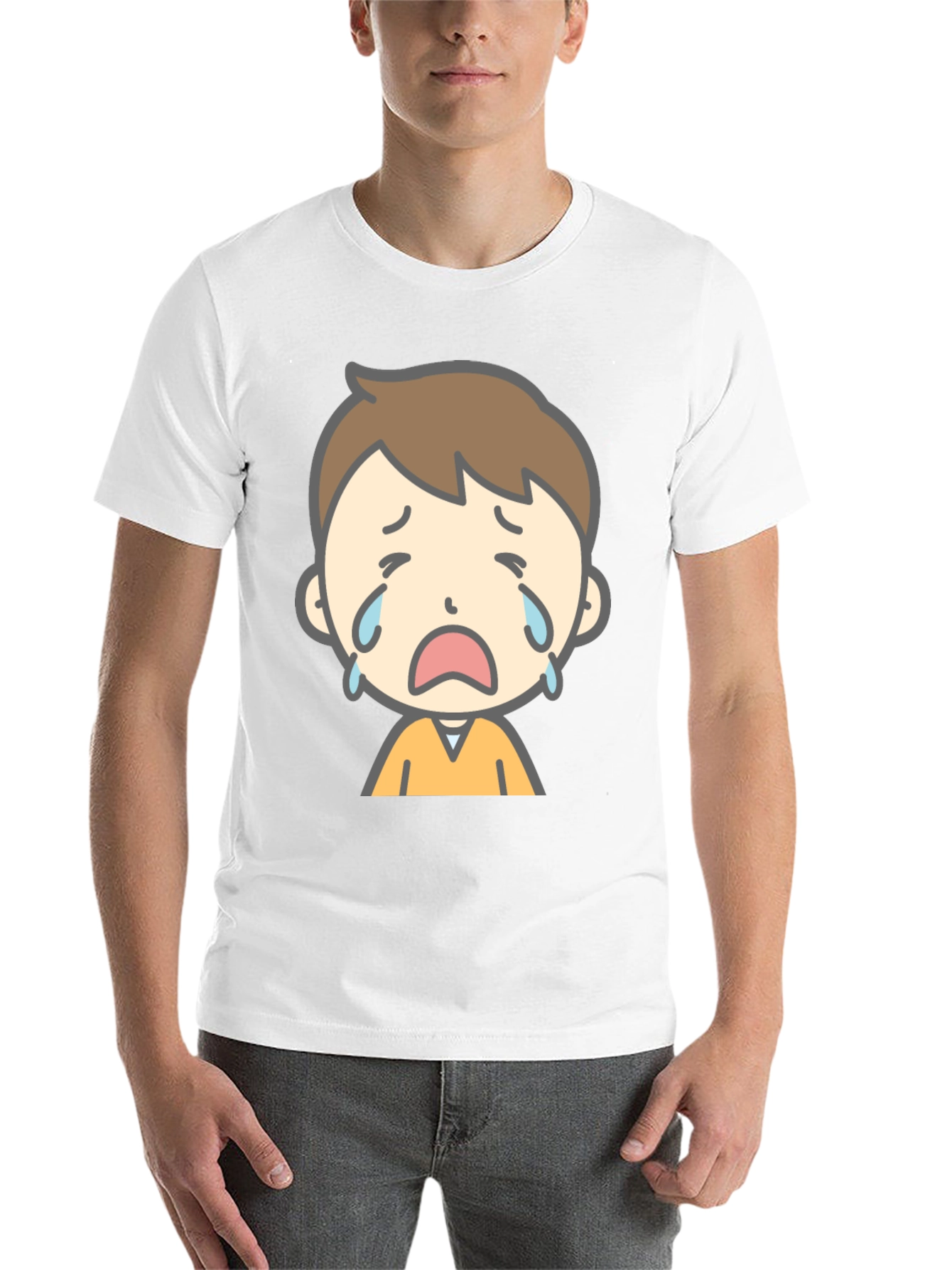 Black Sad Cartoon Boy Graphic T-Shirt view 14