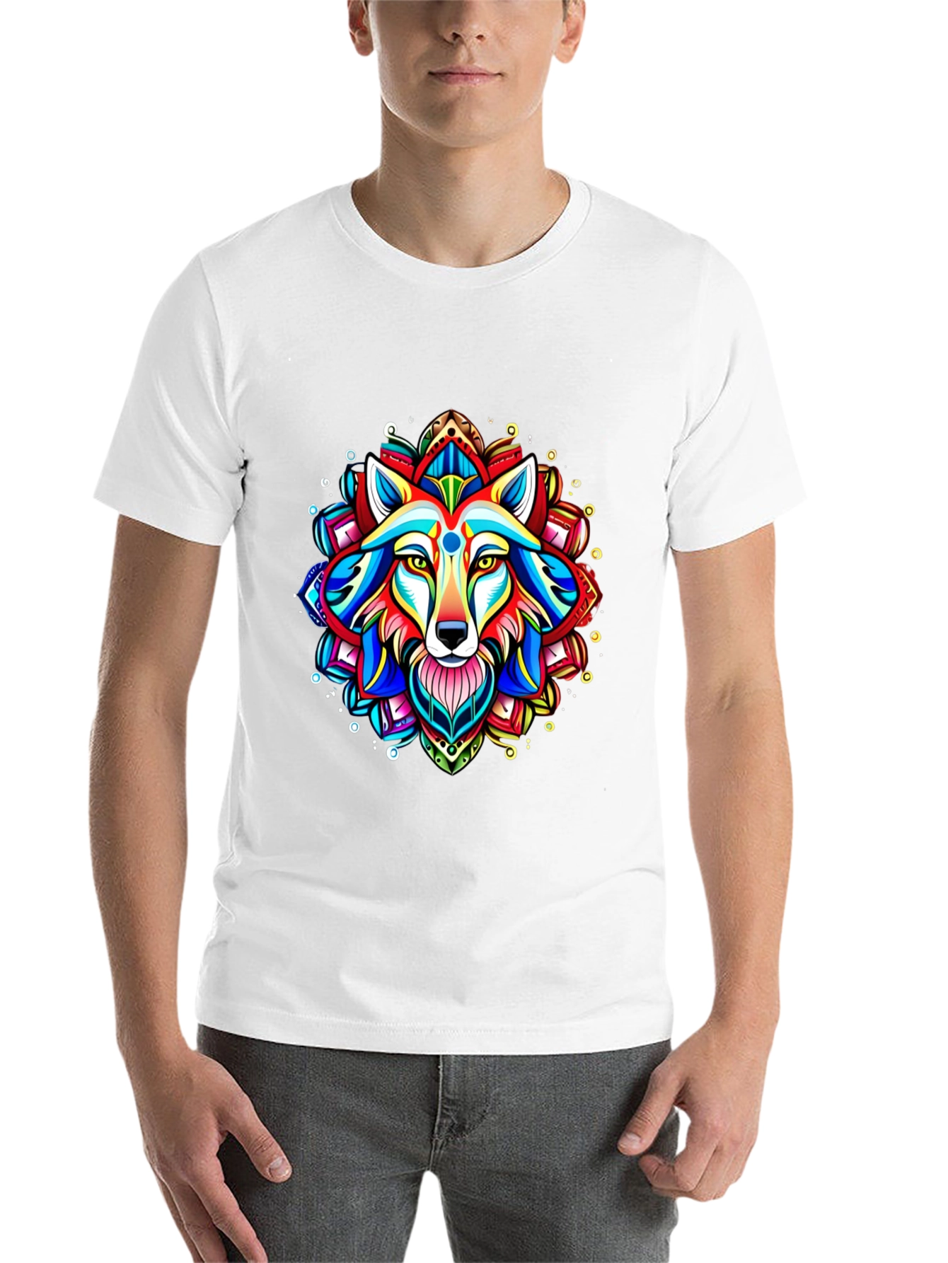 Black Vibrant Wolf Mandala Graphic Tee view 14