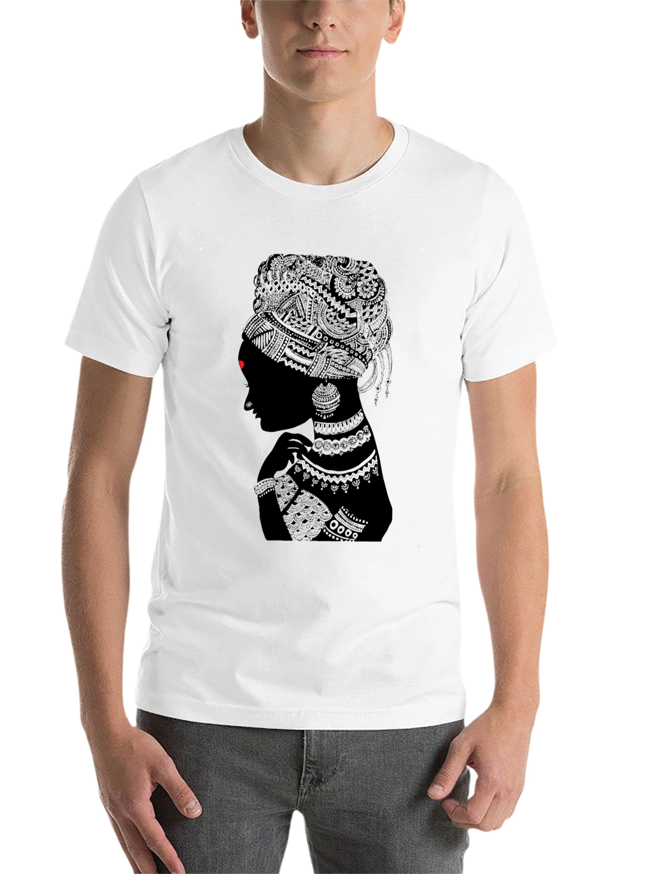 Black Stylish Black T-Shirt with Tribal Woman Design view 14