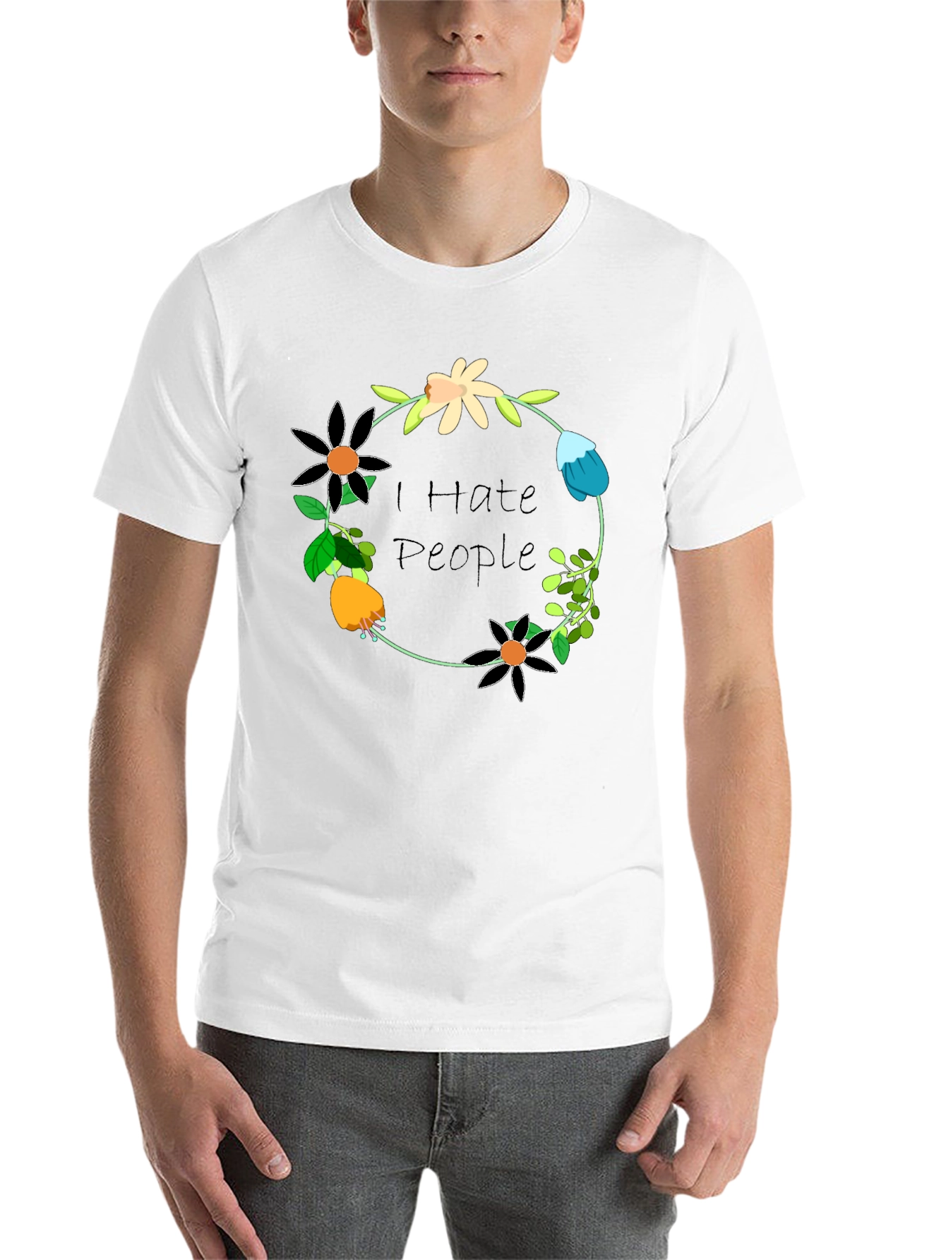Black I Hate People Floral Wreath T-Shirt view 14