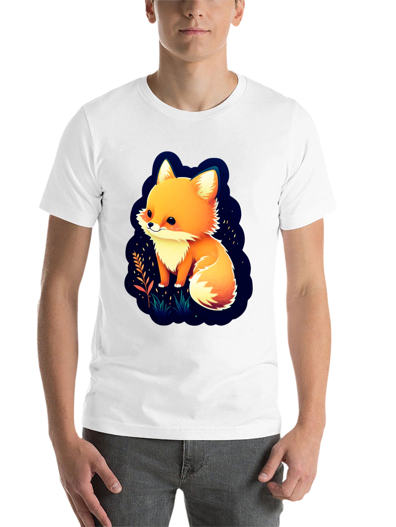 Black Cute Fox Graphic Tee - Soft Cotton Blend view 14