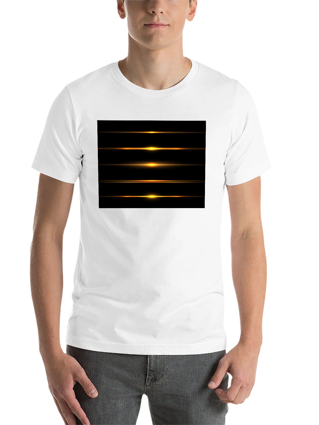 Black Men's Black Graphic Tee - Light Streak Design view 14
