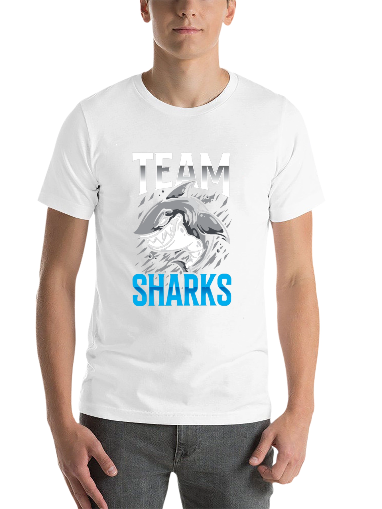 Black Team Sharks Graphic T-Shirt - Black Cotton Tee view 14