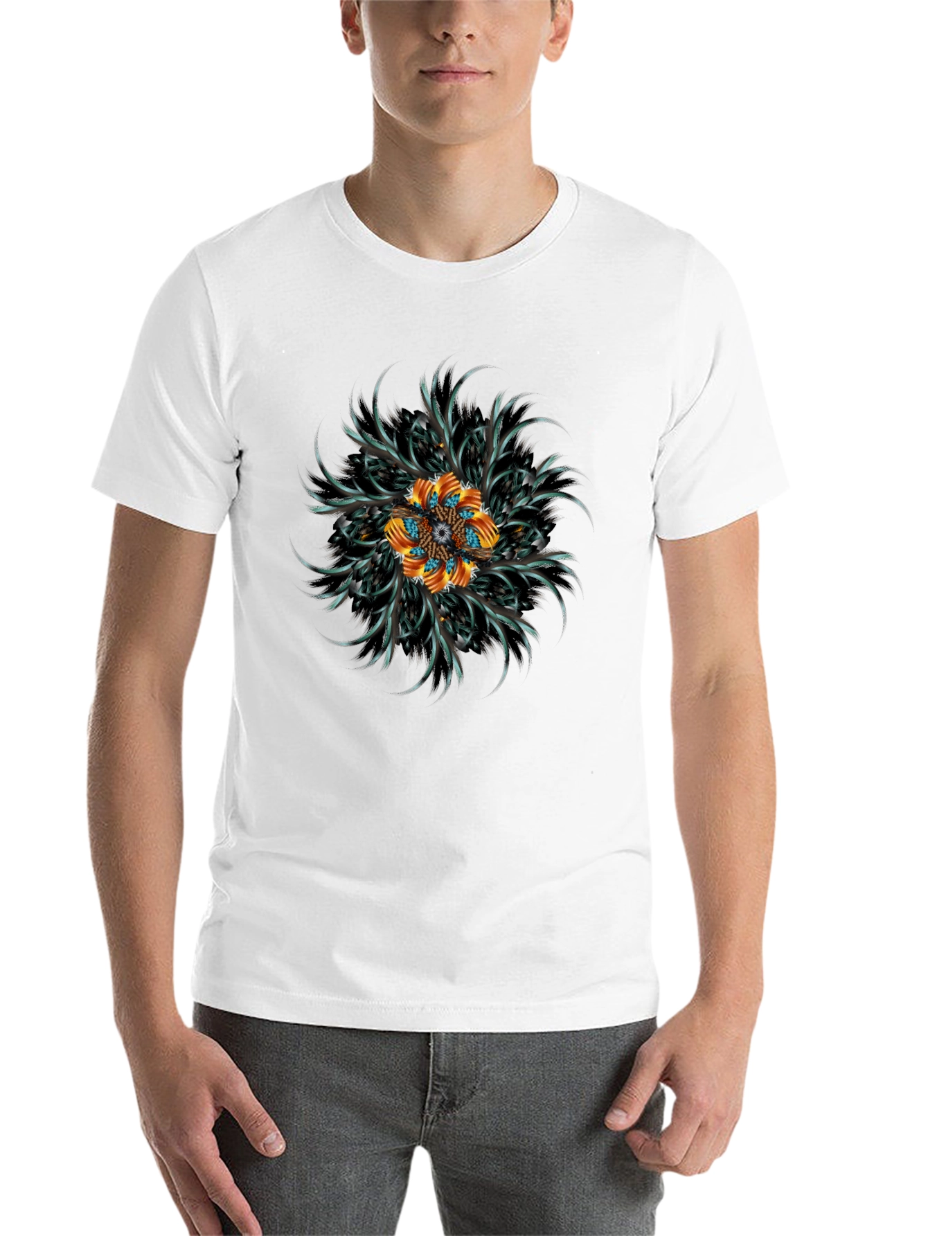 Black Abstract Floral Mandala Black T-Shirt view 14