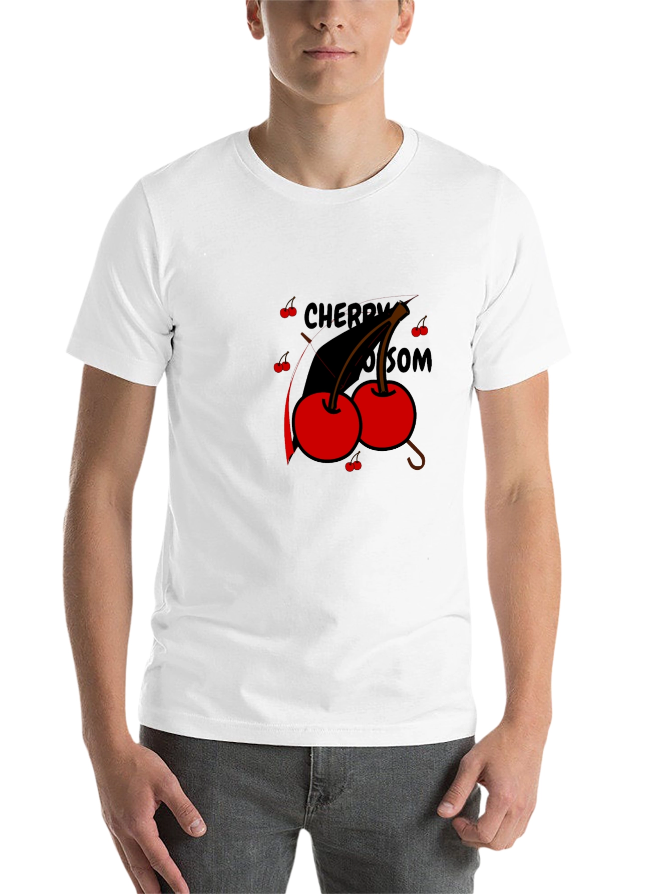 Black Cherry Blossom Graphic Tee - Black Cotton T-Shirt view 14