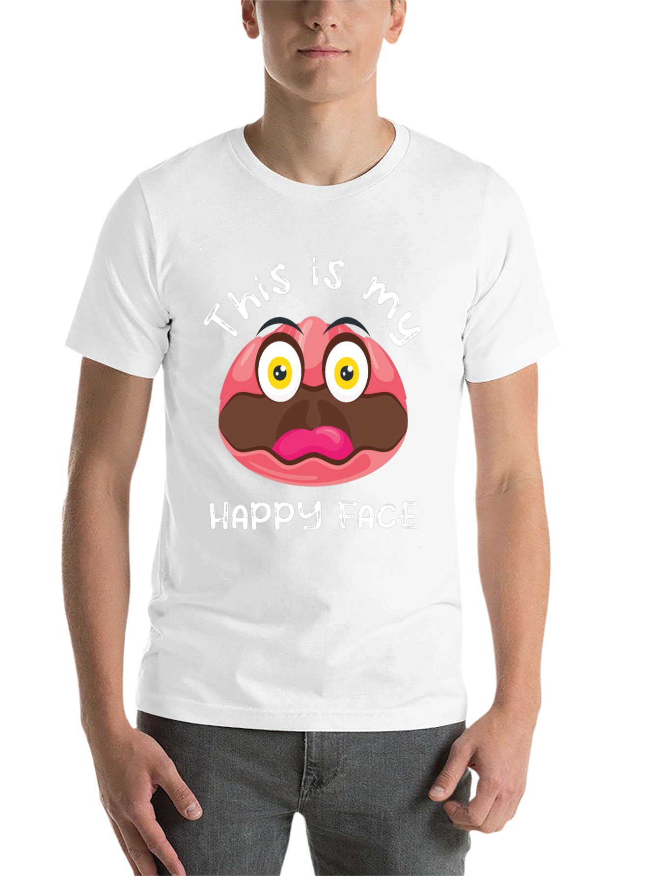 Black Funny This Is My Happy Face Graphic T-Shirt view 14