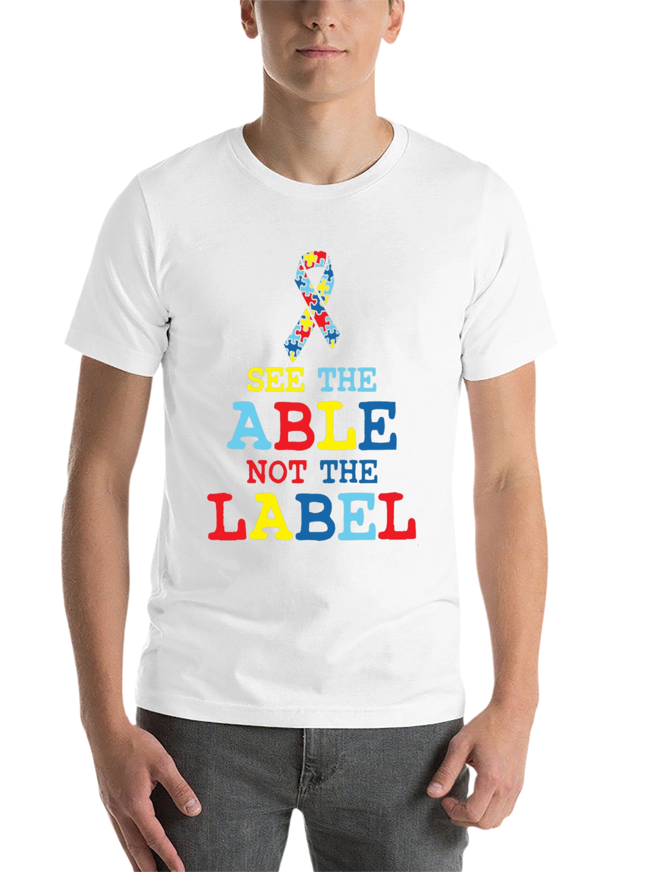 Black Autism Awareness T-Shirt - See the Able view 14