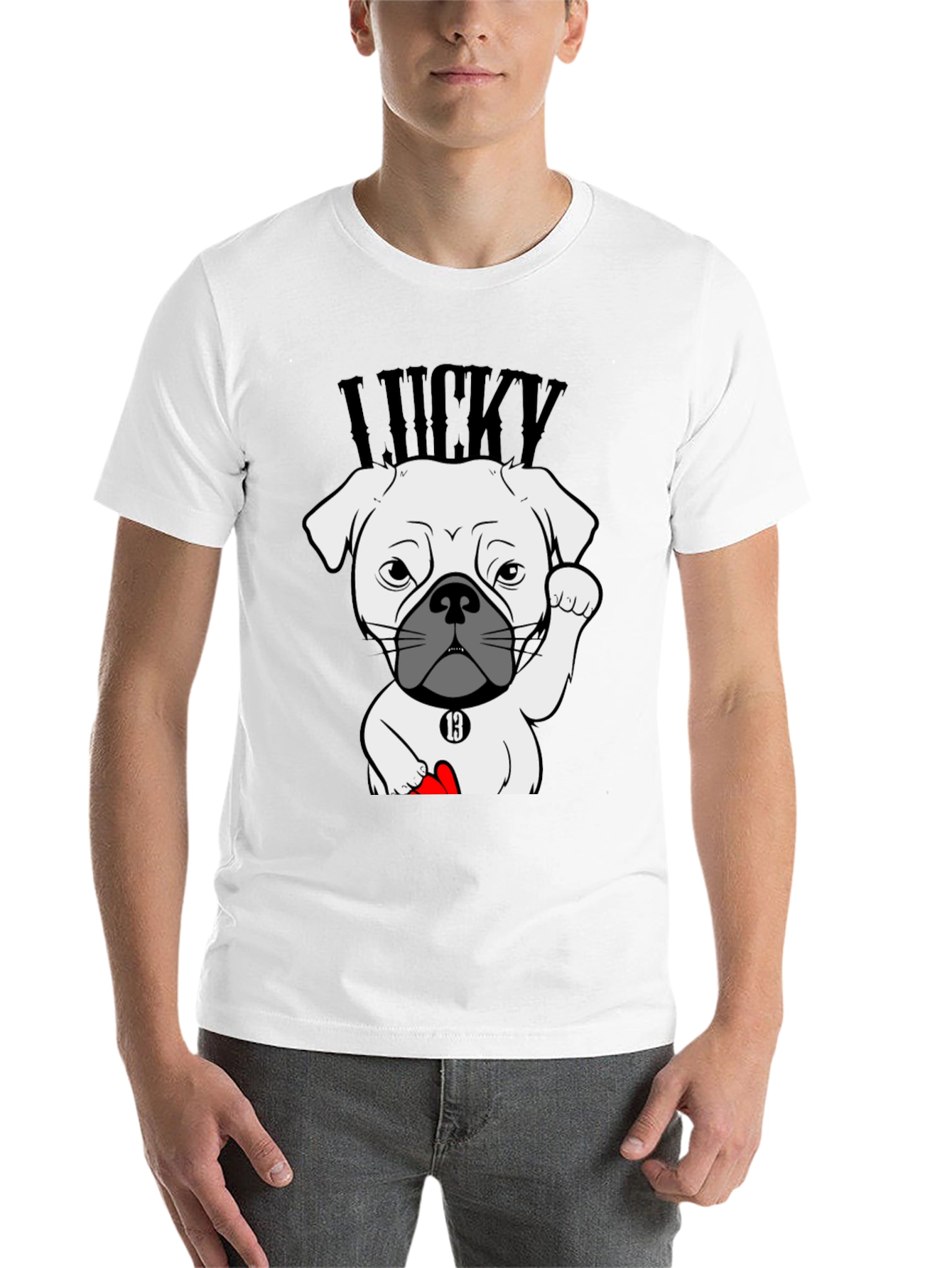 Black Lucky Dog Graphic Tee - Black Cotton T-Shirt view 14